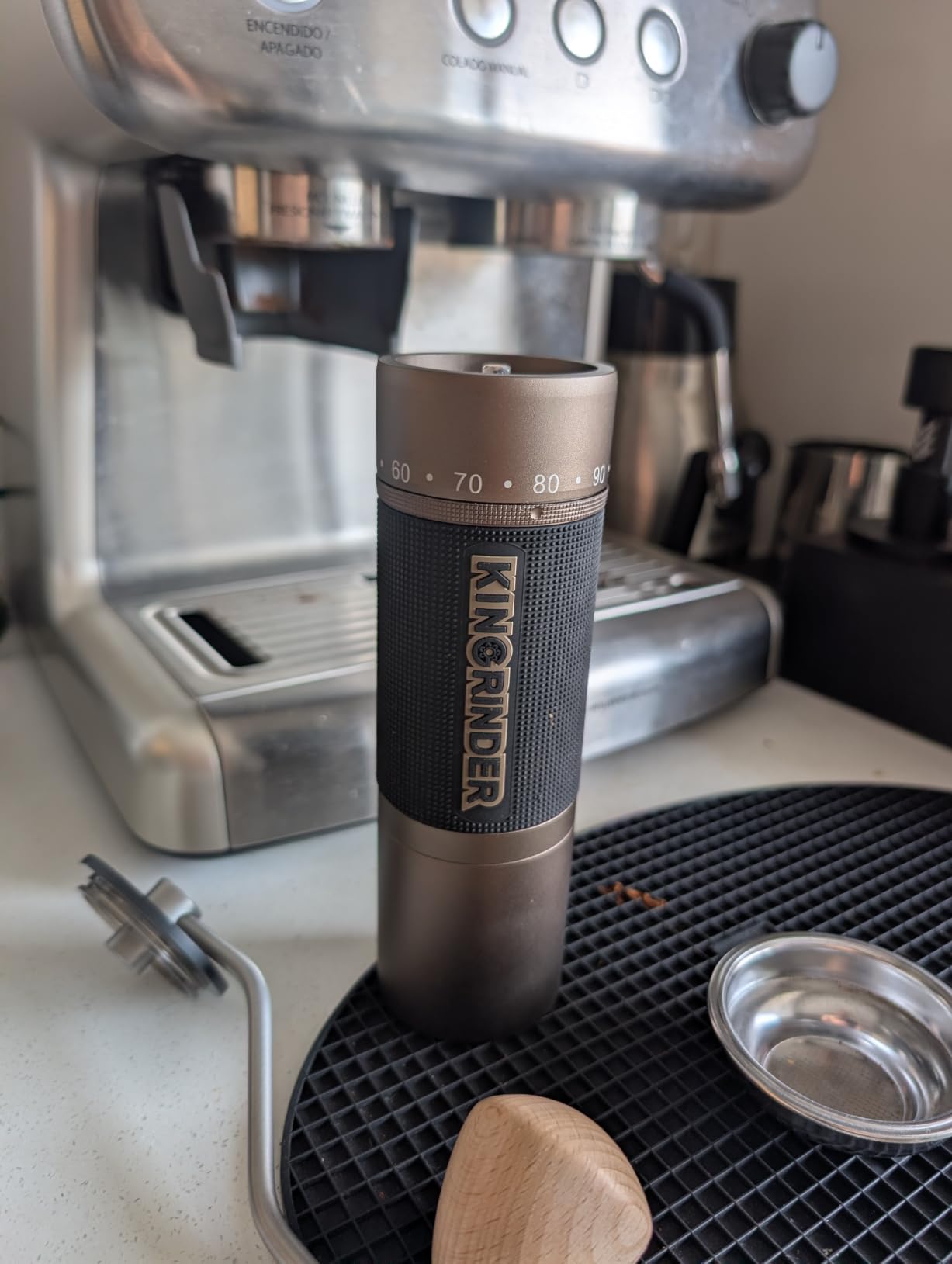 KINGrinder K7 Manual Coffee Grinder Bent Handle Stainless Burr | Supports grind settings for various brewing methods such as pour-over, French press, and AeroPress customer photo 1