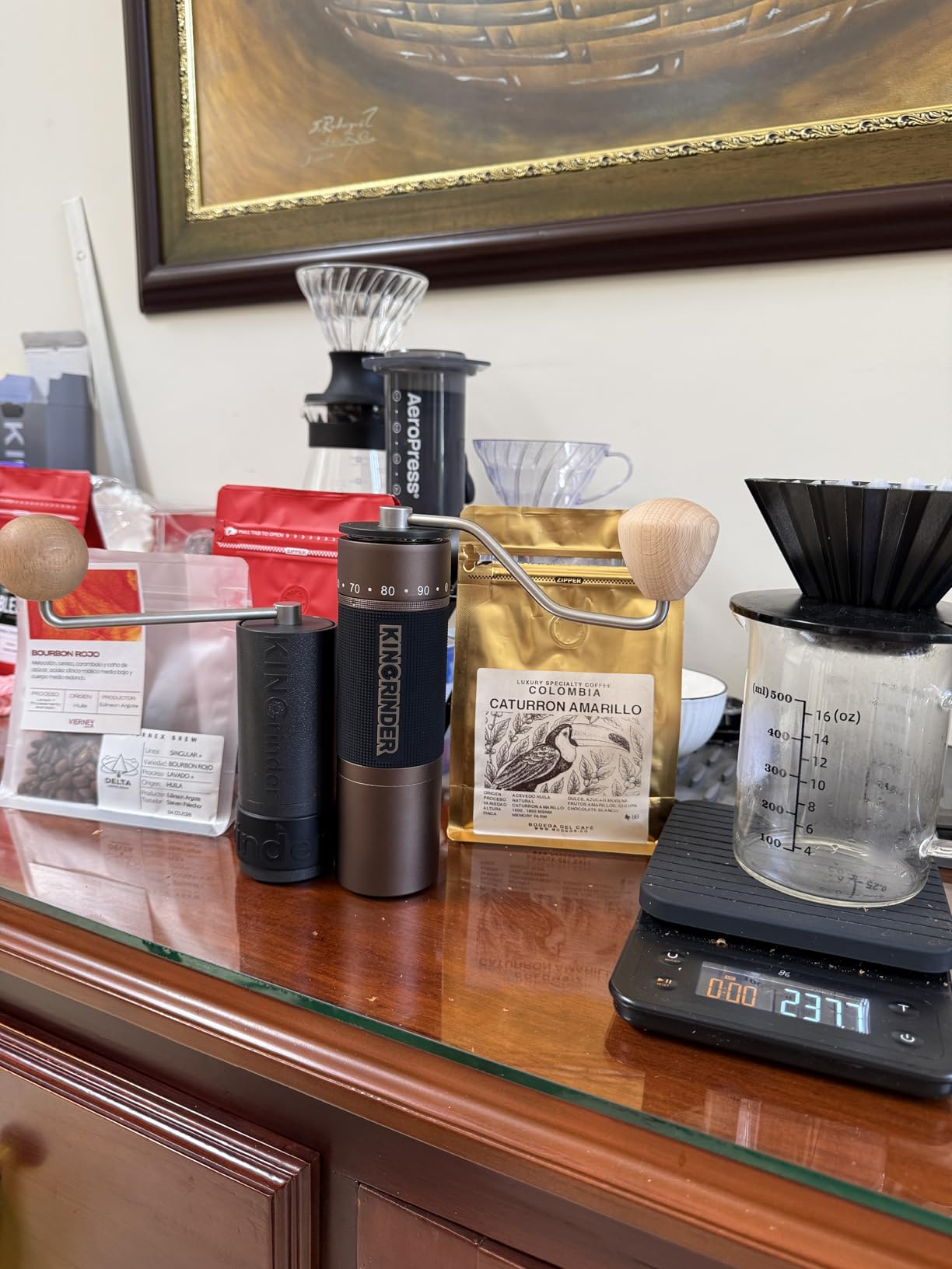 KINGrinder K7 Manual Coffee Grinder Bent Handle Stainless Burr | Supports grind settings for various brewing methods such as pour-over, French press, and AeroPress customer photo 2