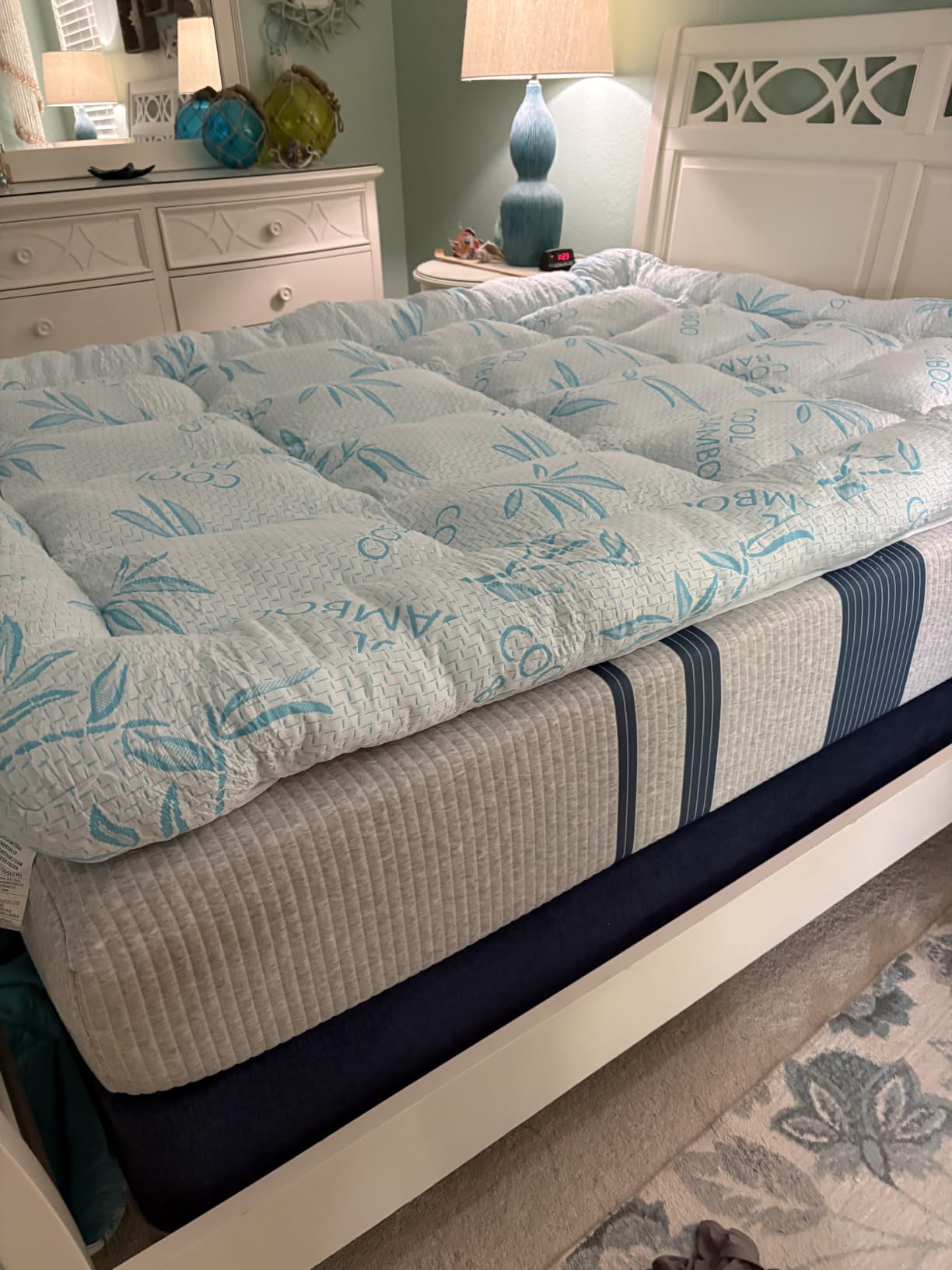WhatsBedding 5 Inch Queen Mattress Topper Breathable Bamboo Viscose Air Layer, Memory Foam Mattress Topper Queen Size Blue customer photo 1