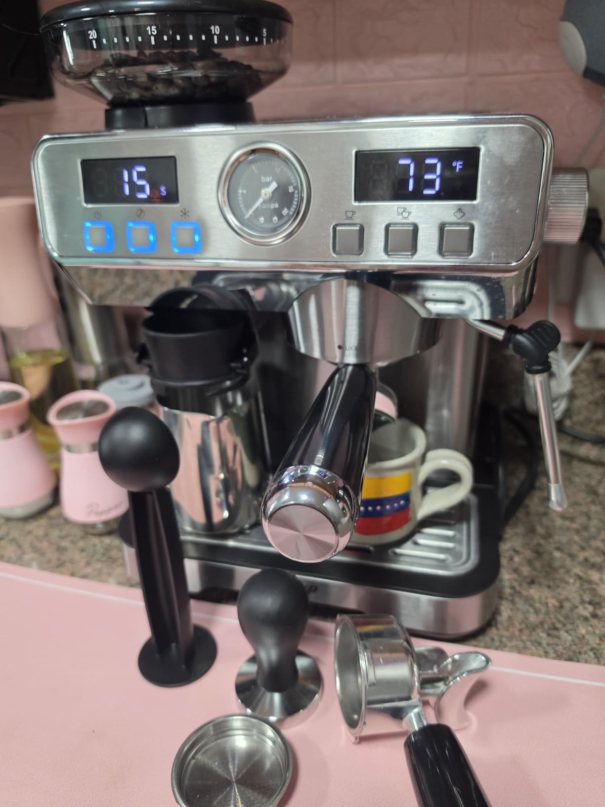 AMZCHEF Espresso Machine With Grinder, Temp Control, 44 Grind Settings, Compact Design customer photo 2