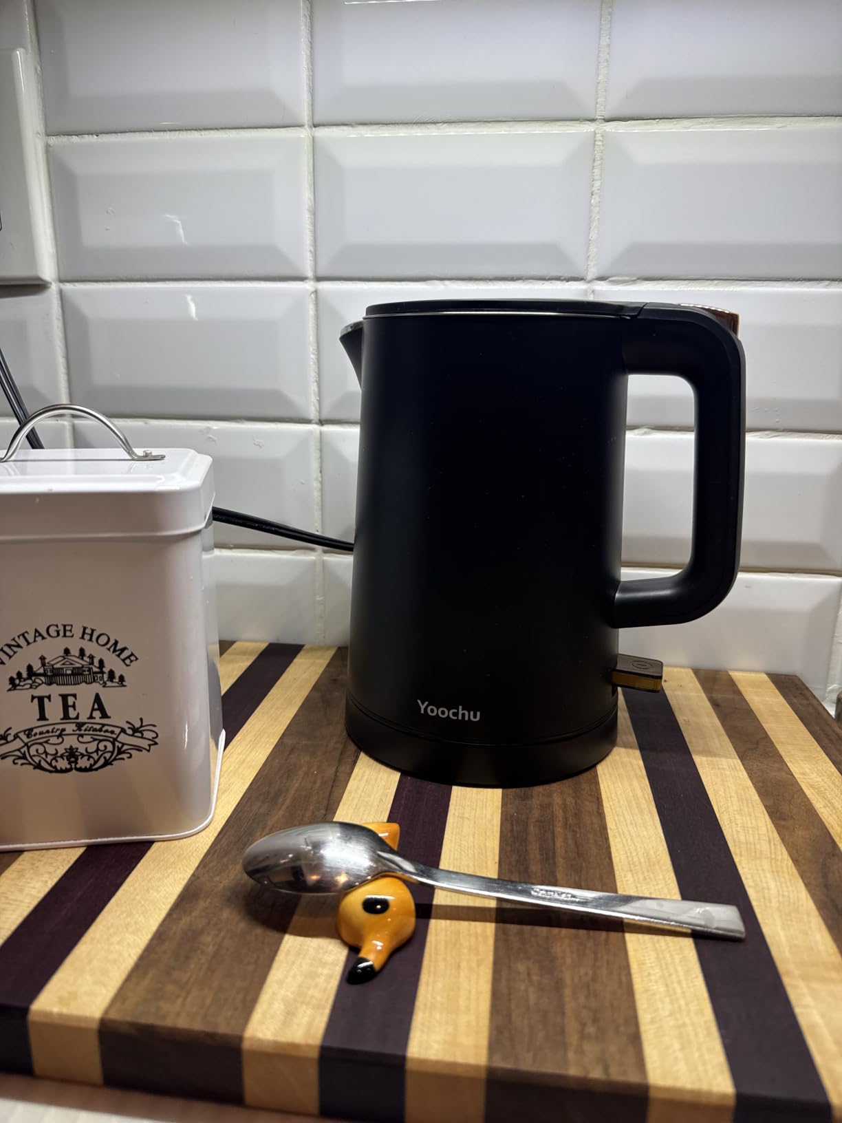 Small Electric Kettle, 0.8L Water Boiler & Heater, 1000W Hot Tea Pot, Double Wall Stainless Steel Cool Touch, Mini Coffee Kettle with Auto Shut Off & Boil Dry Protection, BPA-Free, Black customer photo 1
