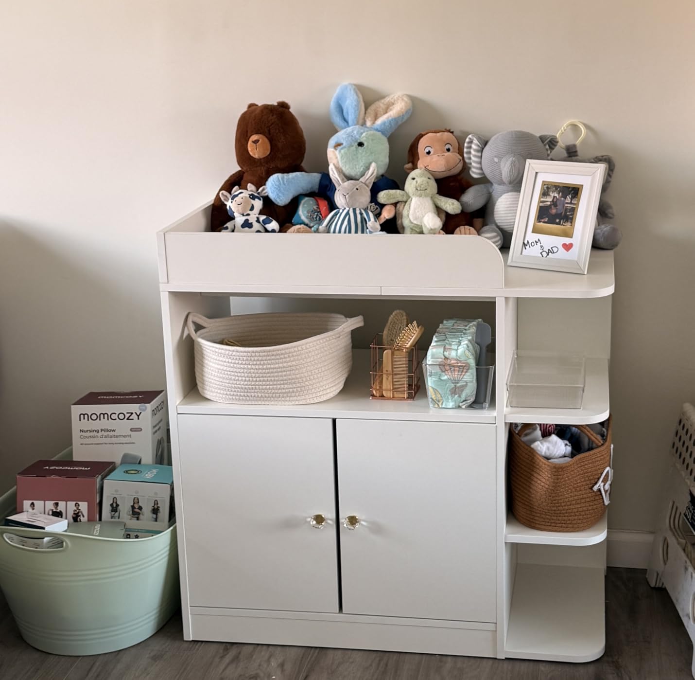 Wanan Changing Table Dresser with Large Cabinet for Nursery, Wood, White | Safety-tested, Ergonomic, 4 Open Shelves, Anti-tip customer photo 1