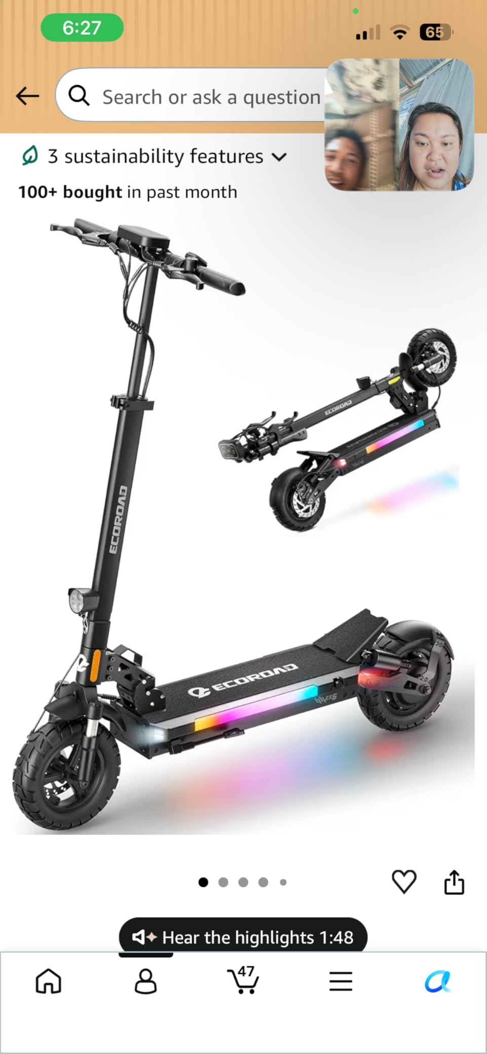 ECOROAD ES6 Electric Scooter for Adults, 1000W Peak Motor Up to 31 MPH, 40 Miles Long Range, 10