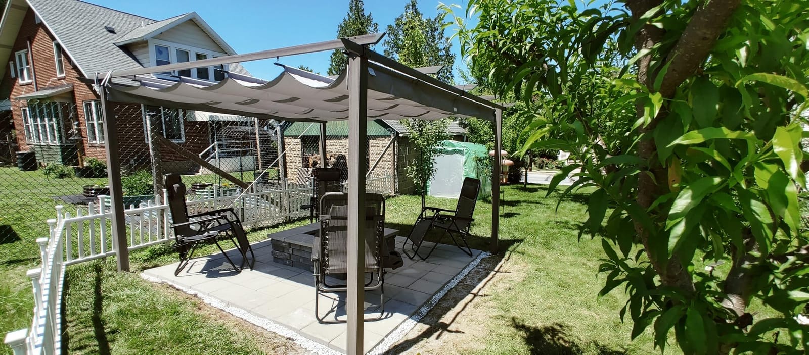 10' X 13' Wood-Grain Retractable Pergola with Sun Shade Canopy, Patio Aluminum Frame Shelter for Backyards, Gardens, Porch, Includes Ground Studs and Expansion Screws (Beige) customer photo 1