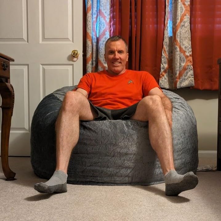 3 ft Bean Bag Chair, Bean Bag Chairs for Adults, 3 Foot, Dark Grey - Memory Foam Filling, Beanbag Sofa for Living Room, Ultra Soft Velvet Cover, Convenient Pocket & Pull-Handle customer photo 2