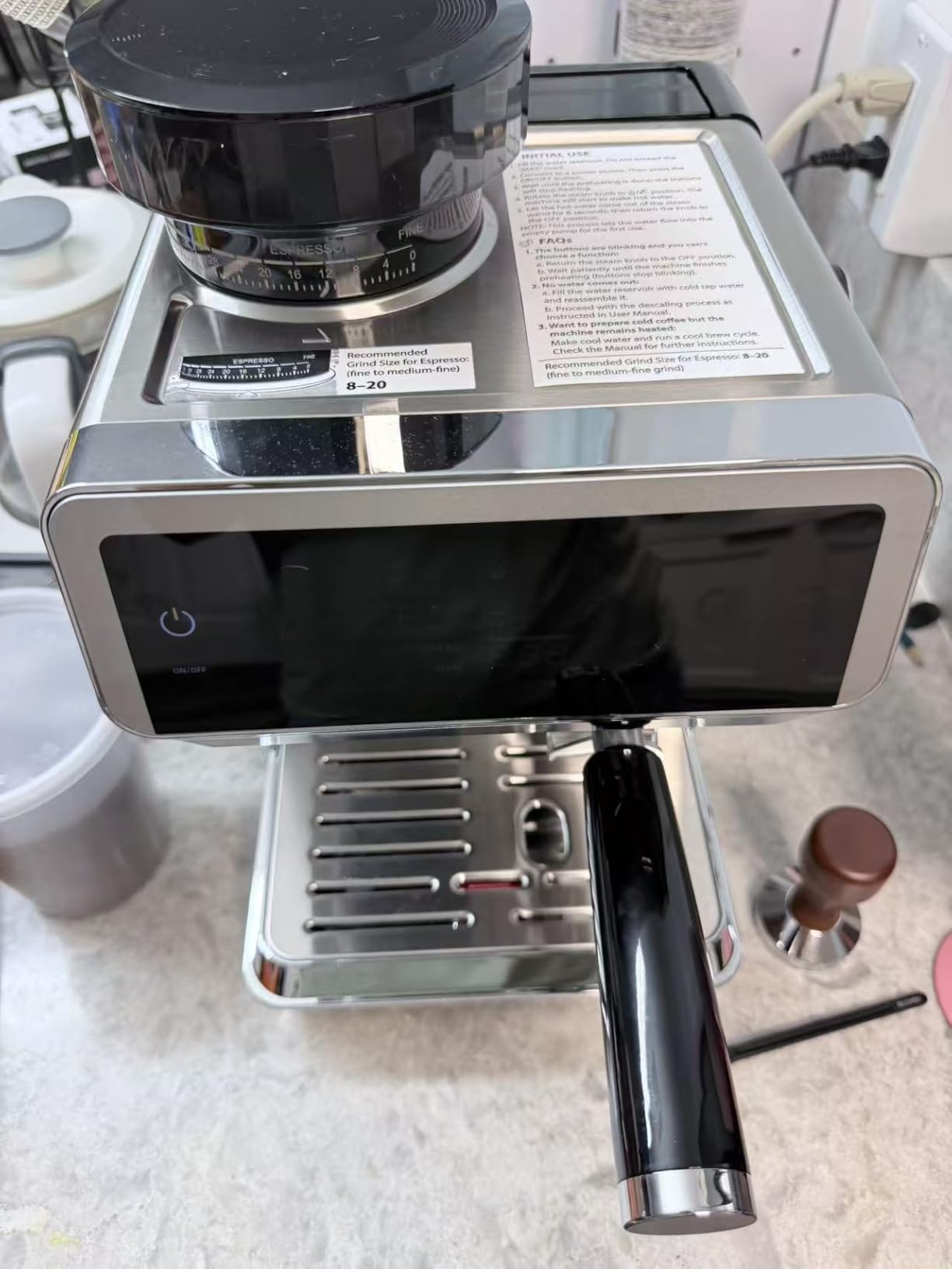 AMZCHEF Espresso Machine With Grinder, Temp Control, 44 Grind Settings | Hot & Cold Brew, Cappuccinos & Lattes, Built-in Grinder, Milk Frother, Touch Screen customer photo 2