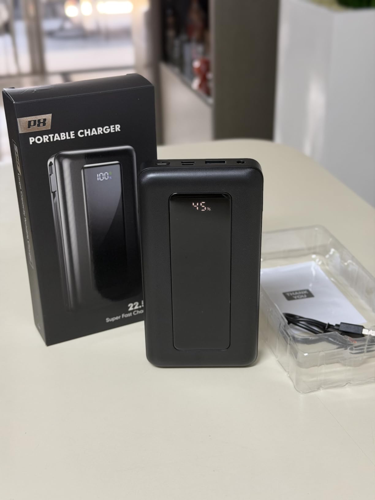 Portable Charger Power Bank 50000mAh, Ultra-High Capacity Battery Pack with Built-in Cables, 22.5W Fast Charging, LED Display, Flashlight, Travel Essential for Outdoor Camping, iPhone & Samsung, Onyx customer photo 1