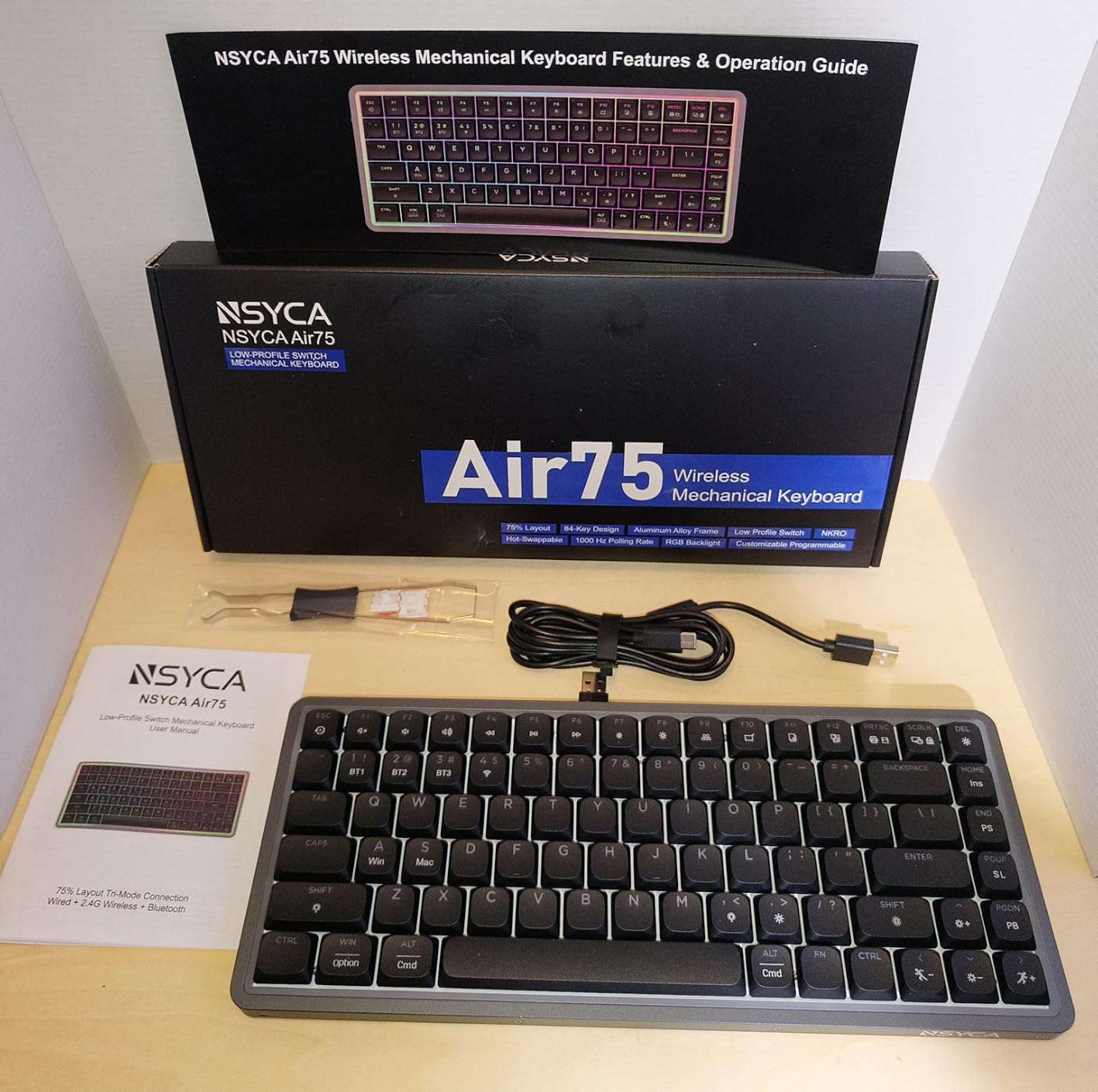 Nuphy Air75 Low Profile Mechanical Keyboard Wireless, 75% Aluminum Frame, Hot Swappable, Shine Through PBT Keycaps, RGB Backlit, Bluetooth/2.4GHz/USB-C, Gaming Keyboard for Mac Windows (White) customer photo 2