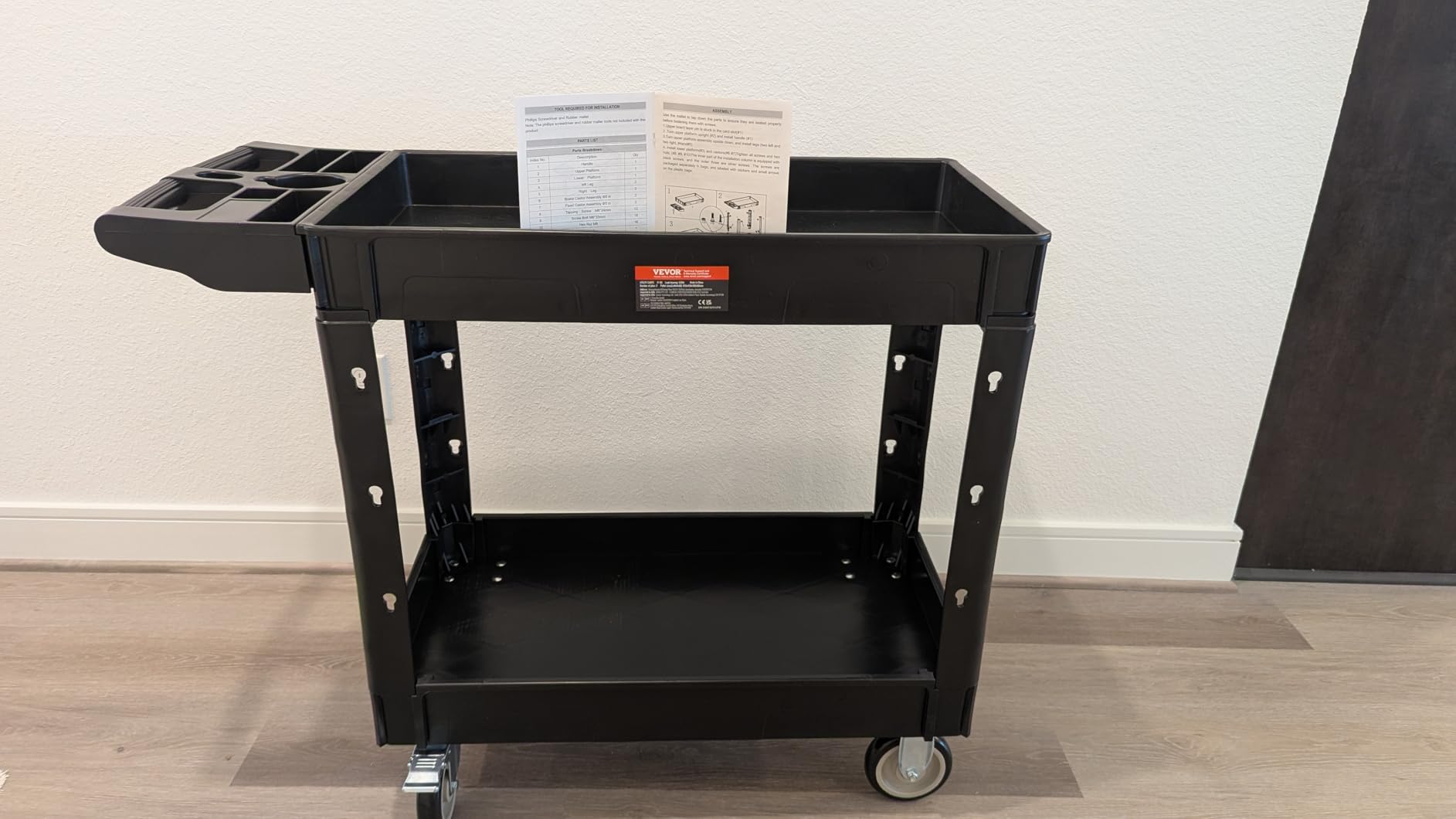 VEVOR Utility Cart, 550 lbs Capacity, 2 Tier Service Cart with 360° Swivel & Fixed Wheels (2 with Brakes), Heavy Duty Plastic Rolling with Storage Tray, Tool Storage for Garage Warehouse Workshop customer photo 2