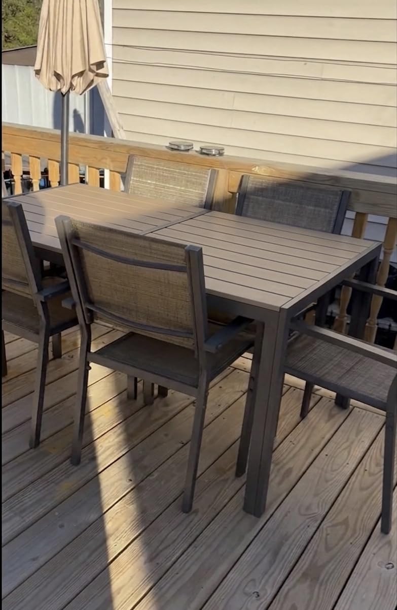 7-Piece Patio Table and Chairs Set for 6, All Weather Patio Dining Sets | Outdoor Dining Set with 6 Textilene Chairs and 1 Rectangular Metal Table for Backyard, Garden and Poolside, Warm Grey customer photo 1