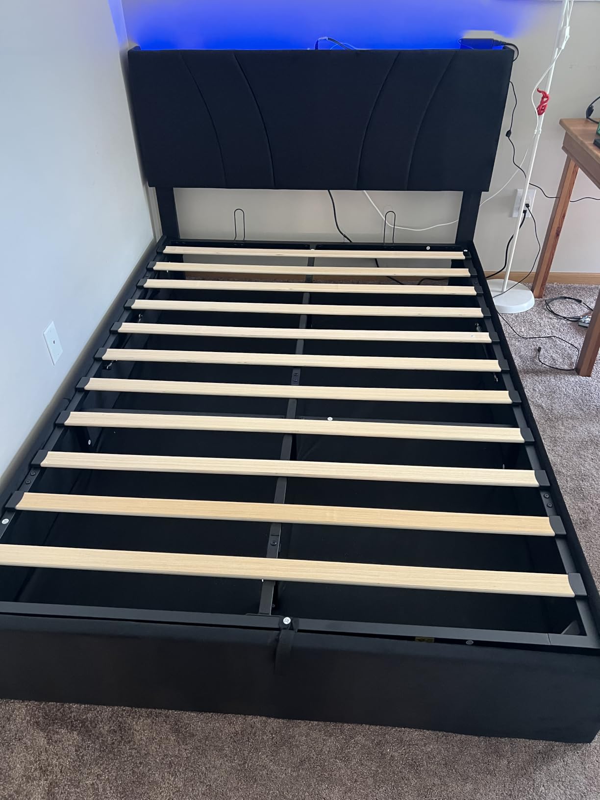 Novilla Queen Lift Up Storage Bed Frame/Charging Station/LED Light, White | 3-Height Adjustable Upholstered Headboard, Hydraulic Support Bedframe, No Box Spring Needed, Velvet customer photo 1