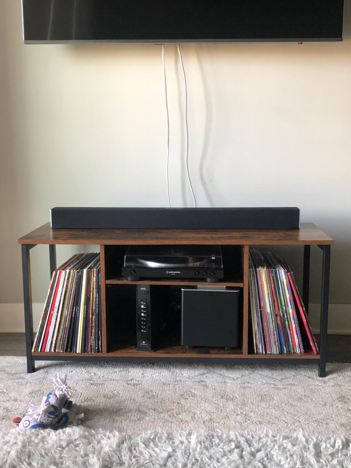 VASAGLE Tall Farmhouse TV Stand, Entertainment Center with Door for 65'' TV | Media Console with Storage Cabinet, 58.3 x 15.7 x 31.9 Inch, Rustic White and Honey Brown, LIRY Collection ULTV031W101S customer photo 2
