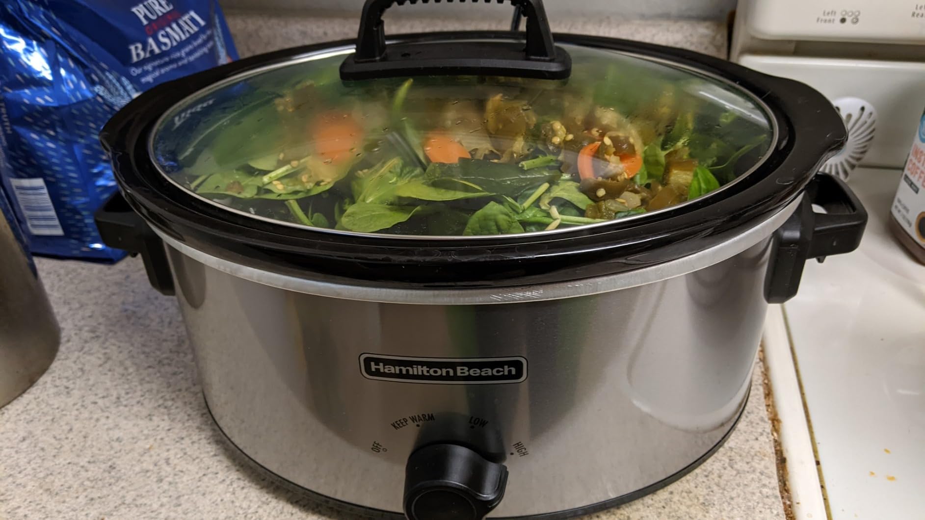 Hamilton Beach Slow Cooker with 3 Cooking Settings, Dishwasher-Safe Stoneware Crock & Glass, 8-Quart Built-In Lid Rest, Black customer photo 2