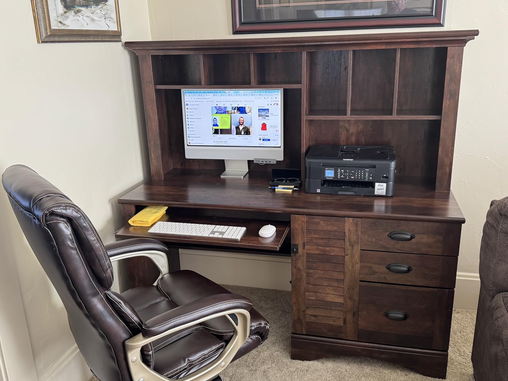 Sauder Harbor View Home Office Computer Desk with Hutch, Keyboard Tray, in Curado Cherry finish customer photo 1