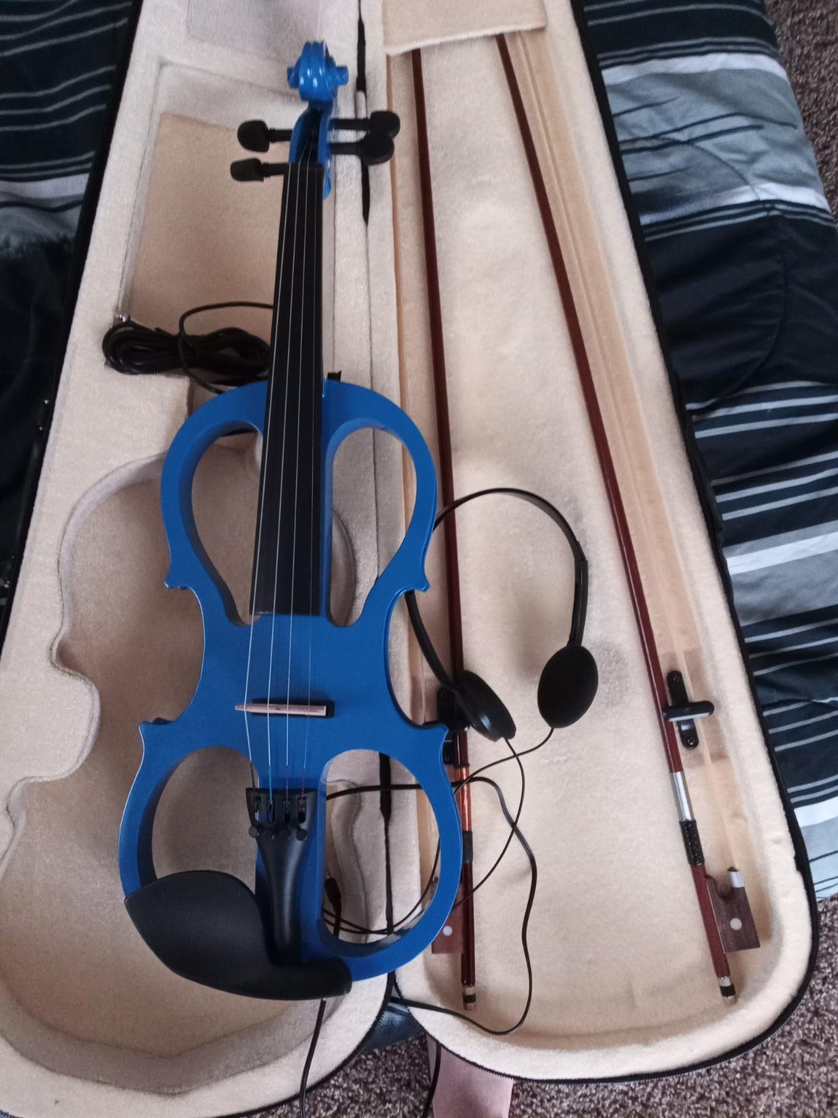 AW 4/4 Electric Violin Full Size Wood Silent Fiddle Stringed Instrument Bow customer photo 1