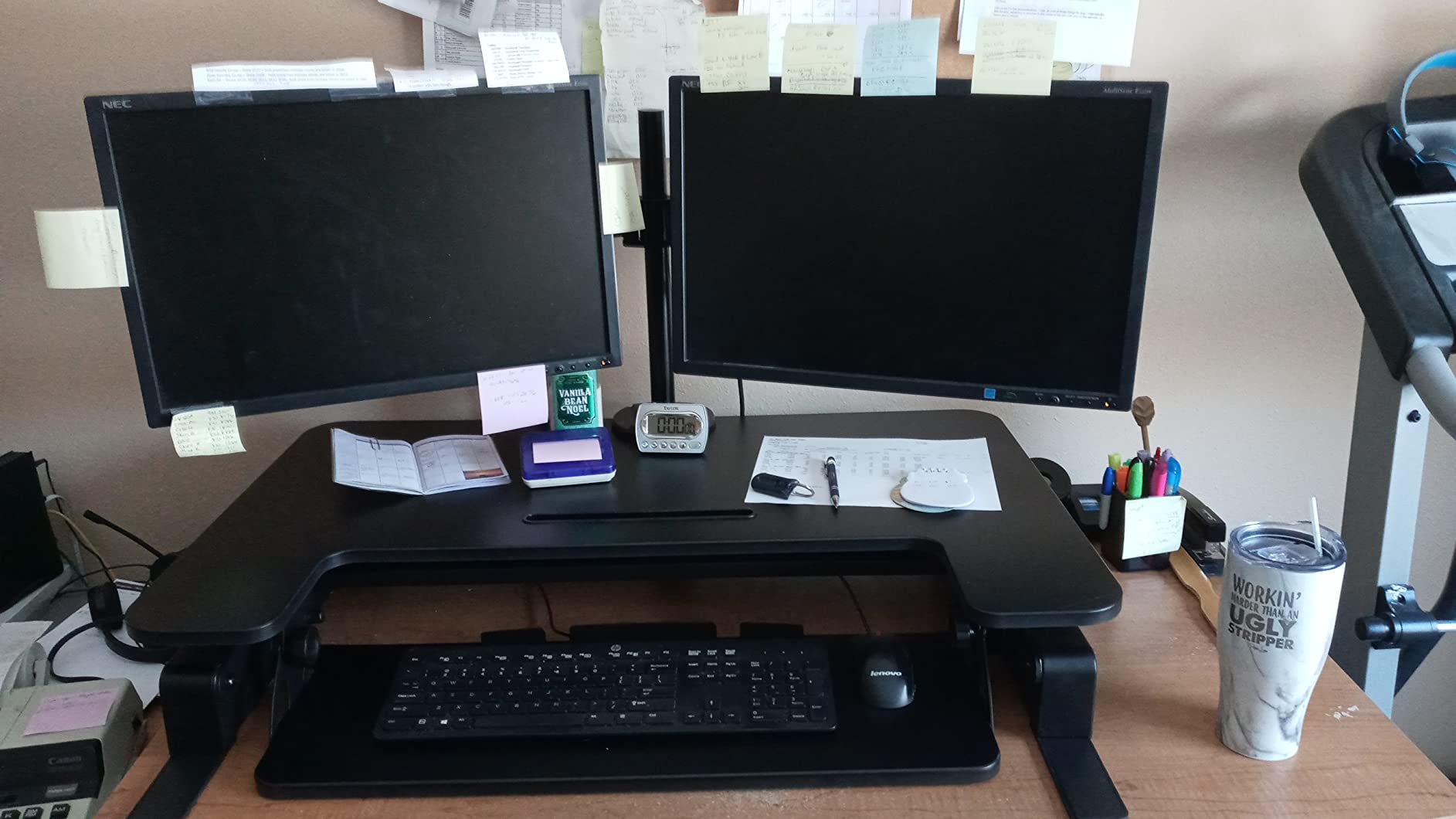 Mount-It! Standing Desk Converter Dual Monitor, 2 Screen Mounts Included, Height Adjustable Desk Riser in Black, Stand Up Desk Convertor Large 36