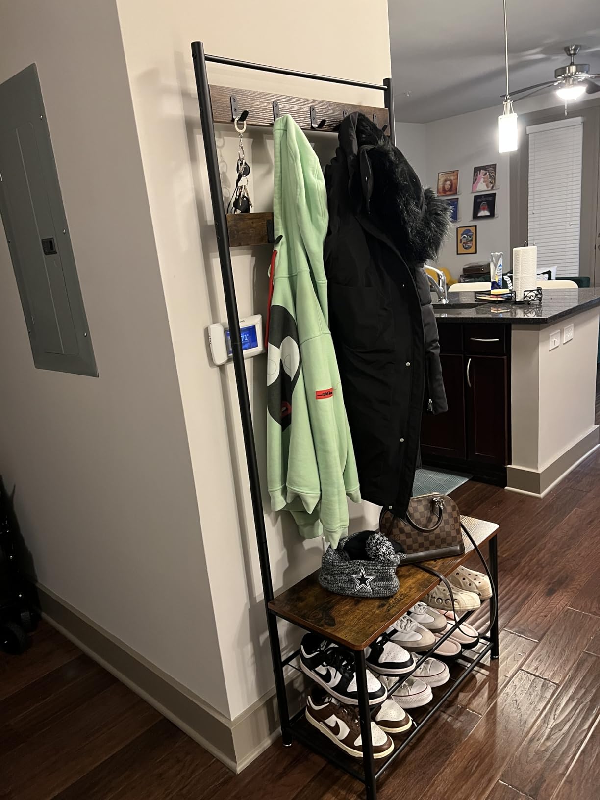 VASAGLE Coat Rack, Hall Tree with Shoe Storage Bench, 3-in-1, Steel Frame customer photo 1