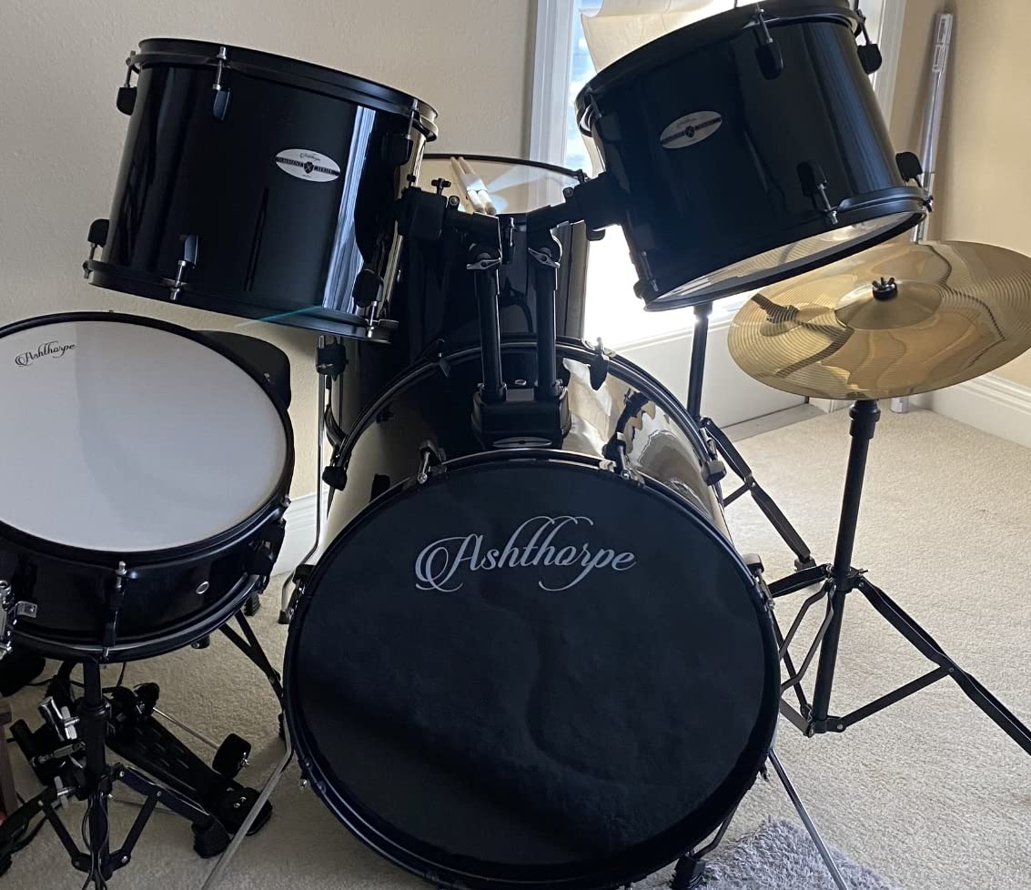 Ashthorpe 5-Piece Complete Full Size Adult Drum Set with Remo Batter Heads - Silver customer photo 1