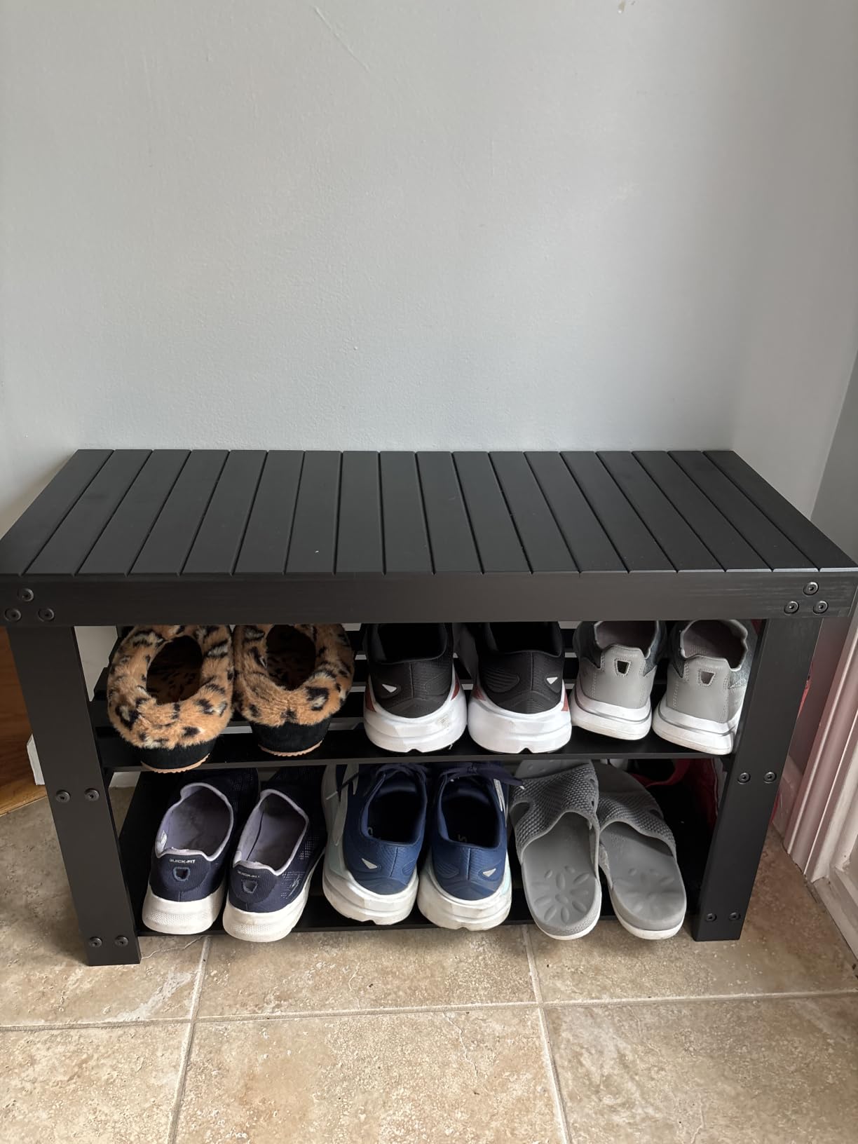 Pipishell 3 Tier Bamboo Shoe Rack Bench for Entryway, Brown customer photo 2