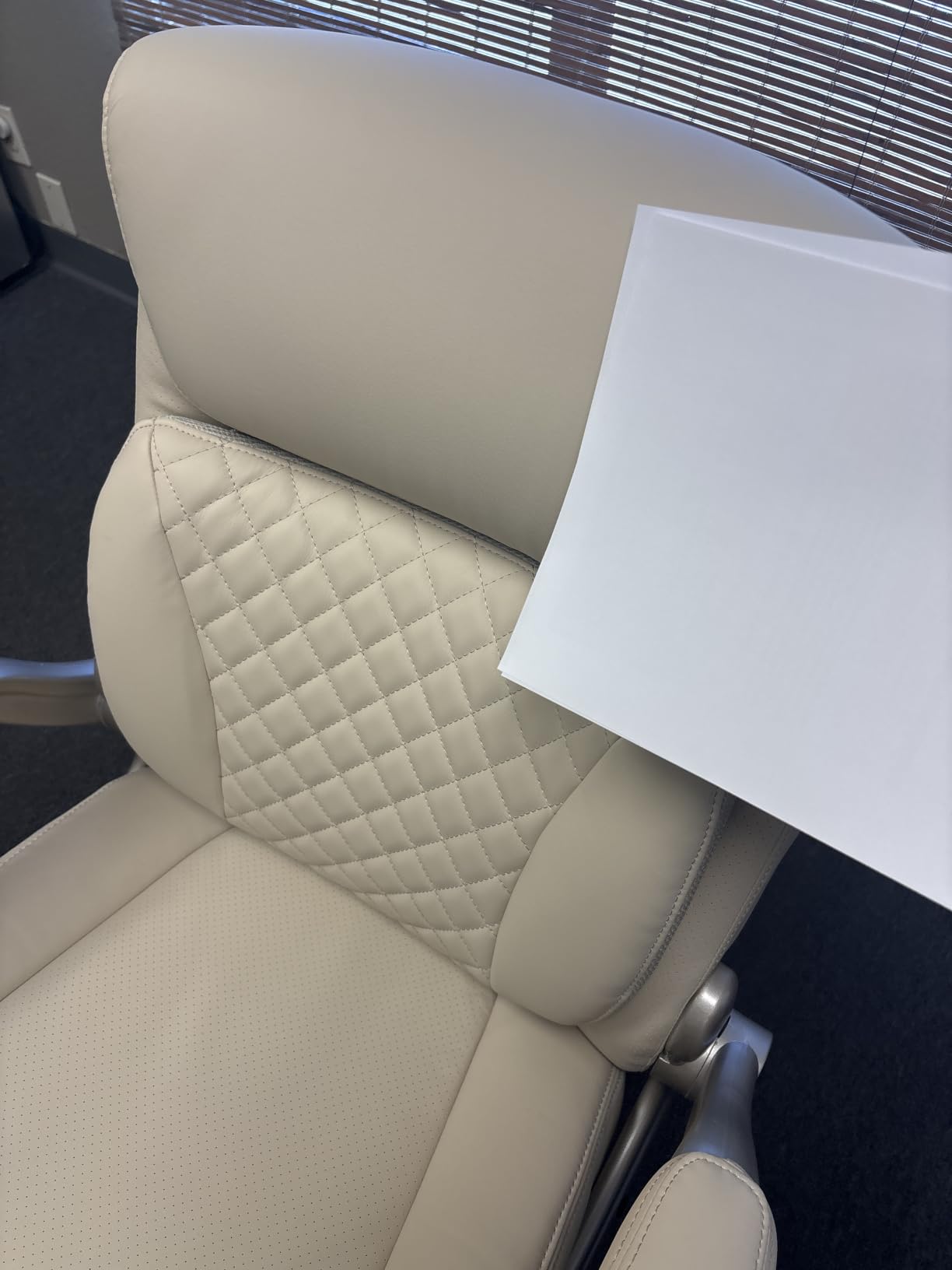 Amazon Basics Ergonomic Executive Office Desk Chair with Lumbar Support, Flip-up Armrests, Adjustable Height, Cream Leather customer photo 2
