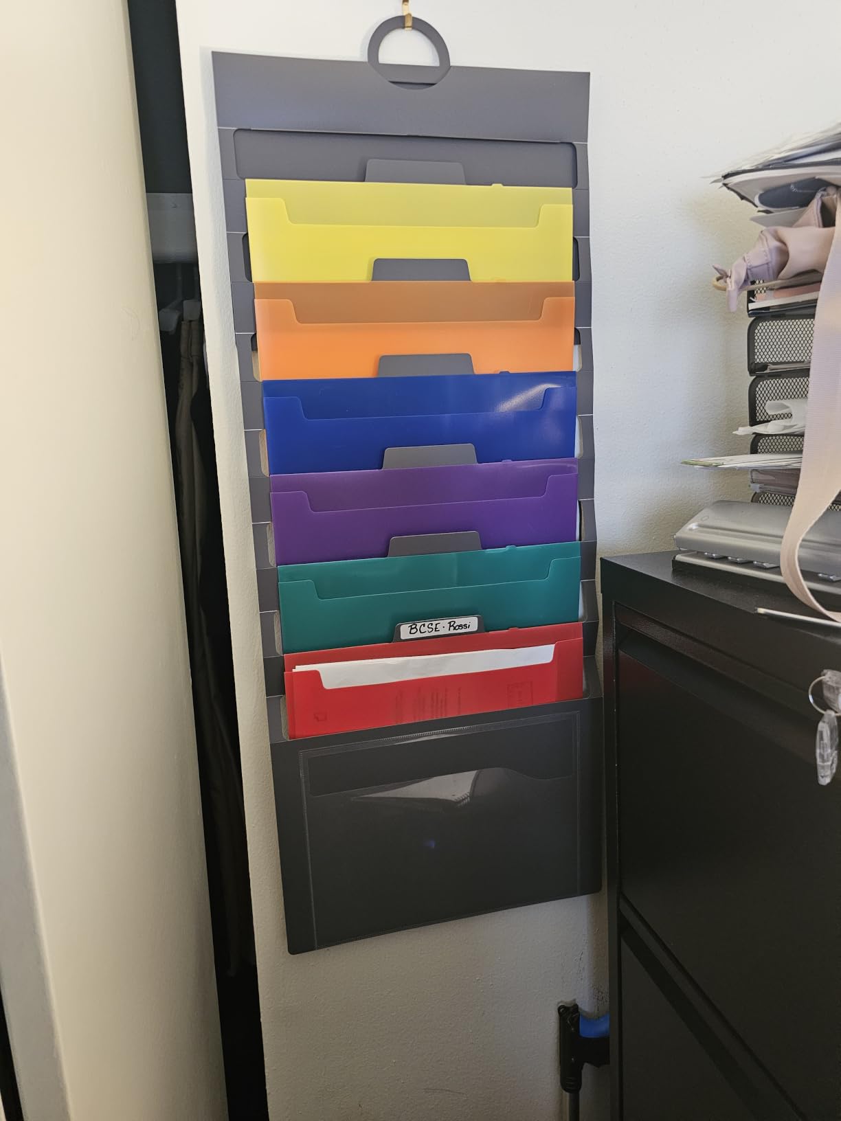 Samsill Cascading Wall File Organizer, Classrom Organization and Storage, 6 Removable Poly Hanging File Folders, Command Center Wall Organizer, Gray with Assorted Color Folders customer photo 1