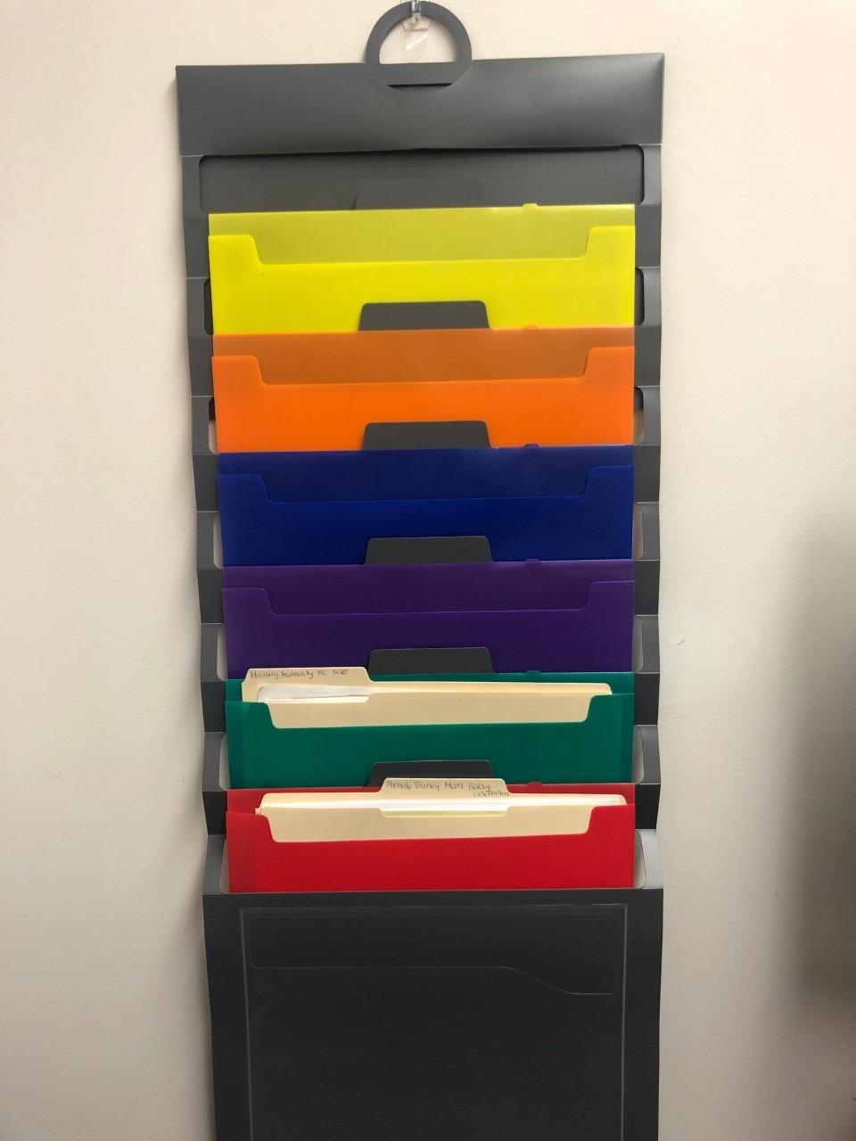 Samsill Cascading Wall File Organizer, Classrom Organization and Storage, 6 Removable Poly Hanging File Folders, Command Center Wall Organizer, Gray with Assorted Color Folders customer photo 2
