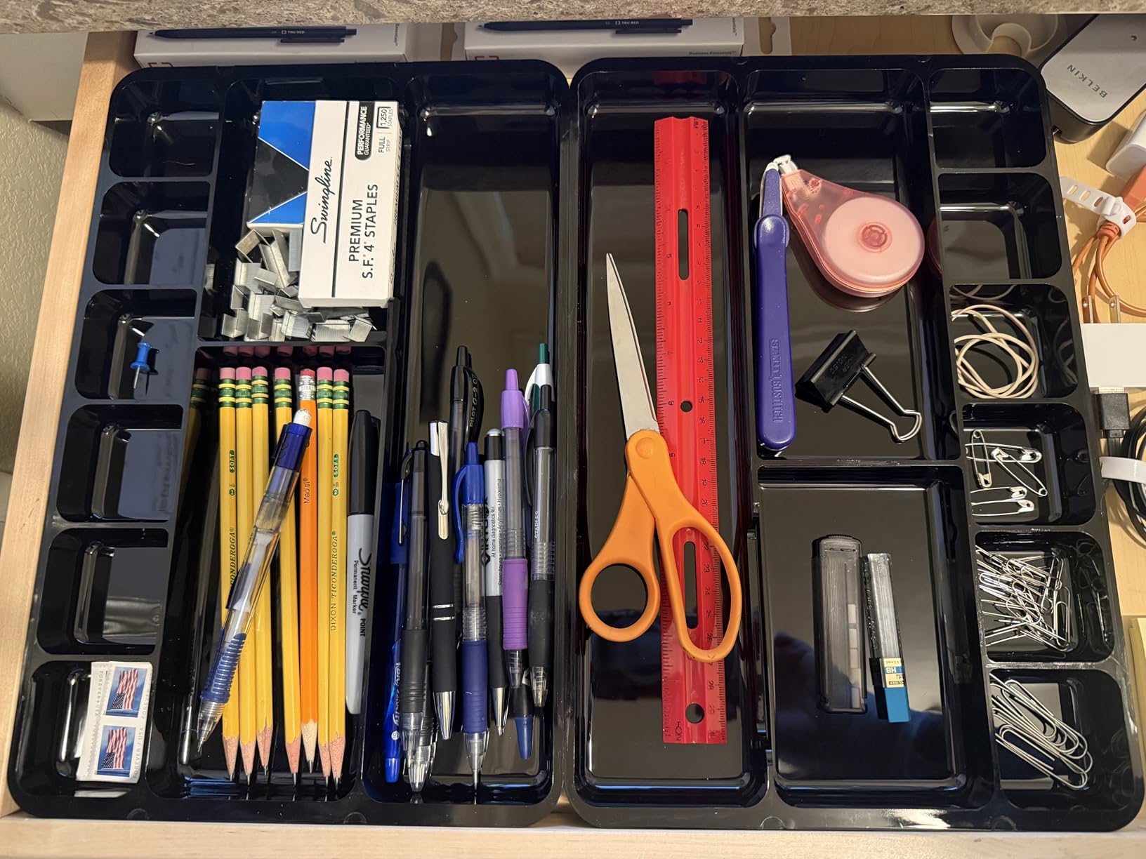 Desk Drawer Organizer Tray with 9 Storage Compartments - For Home and Office - Drawer Organizers Office, Perfect Organizing Pens, Pencils, Paper Clips, Sticky Notes and all your Supplies - 2 Pack customer photo 1