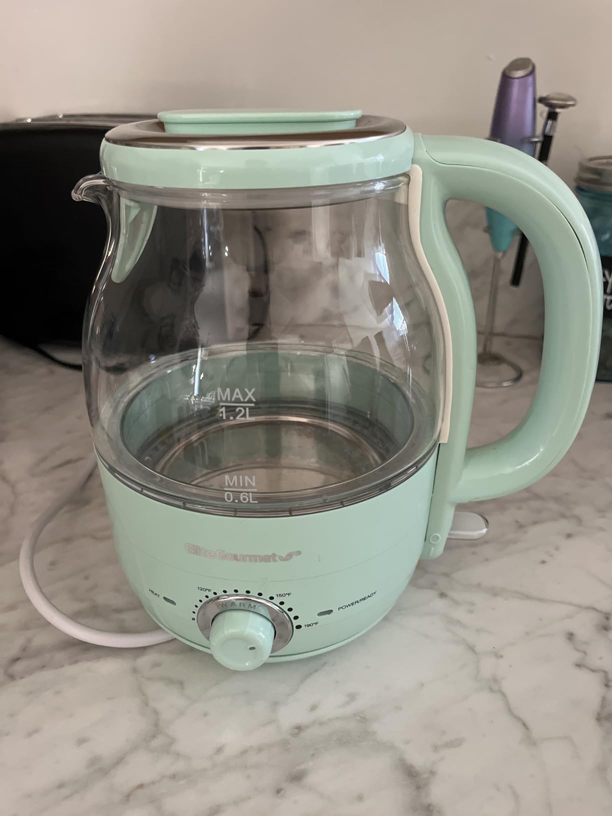 Elite Gourmet 1.2L Glass Kettle, 1200W Fast Boil, Temp Control, Mint customer photo 2