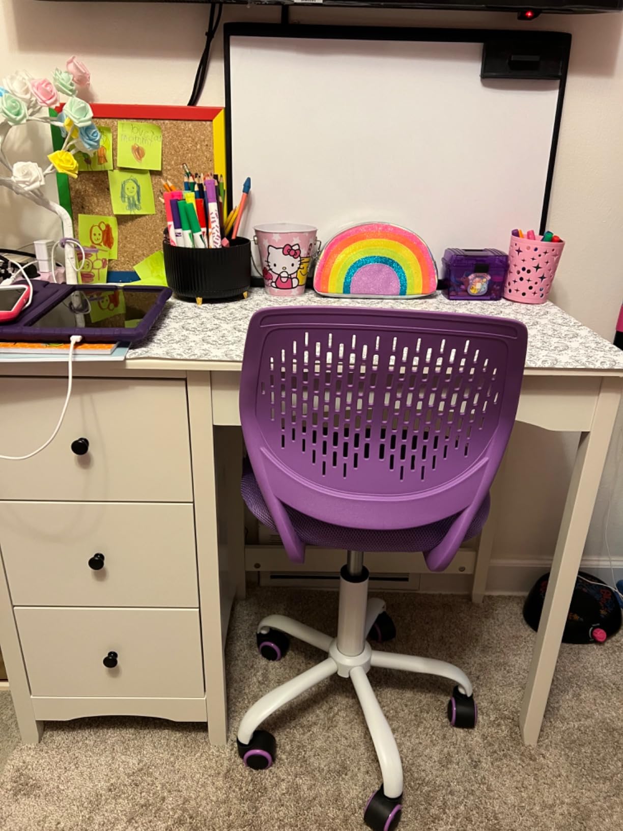 GIANTEX Kids Desk Chair, Adjustable Children Study Chair, Swivel Armless Mesh Task Office Chair, Computer Desk Chair with Adjustable Height & Lumbar Support (Purple) customer photo 1