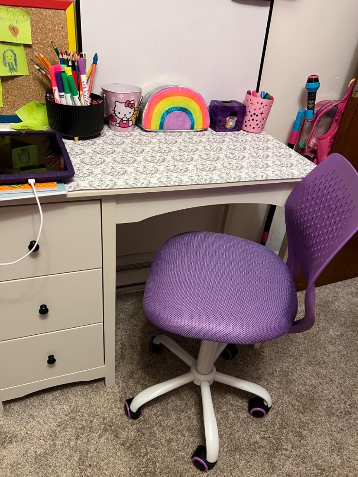 GIANTEX Kids Desk Chair, Adjustable Children Study Chair, Swivel Armless Mesh Task Office Chair, Computer Desk Chair with Adjustable Height & Lumbar Support (Purple) customer photo 2