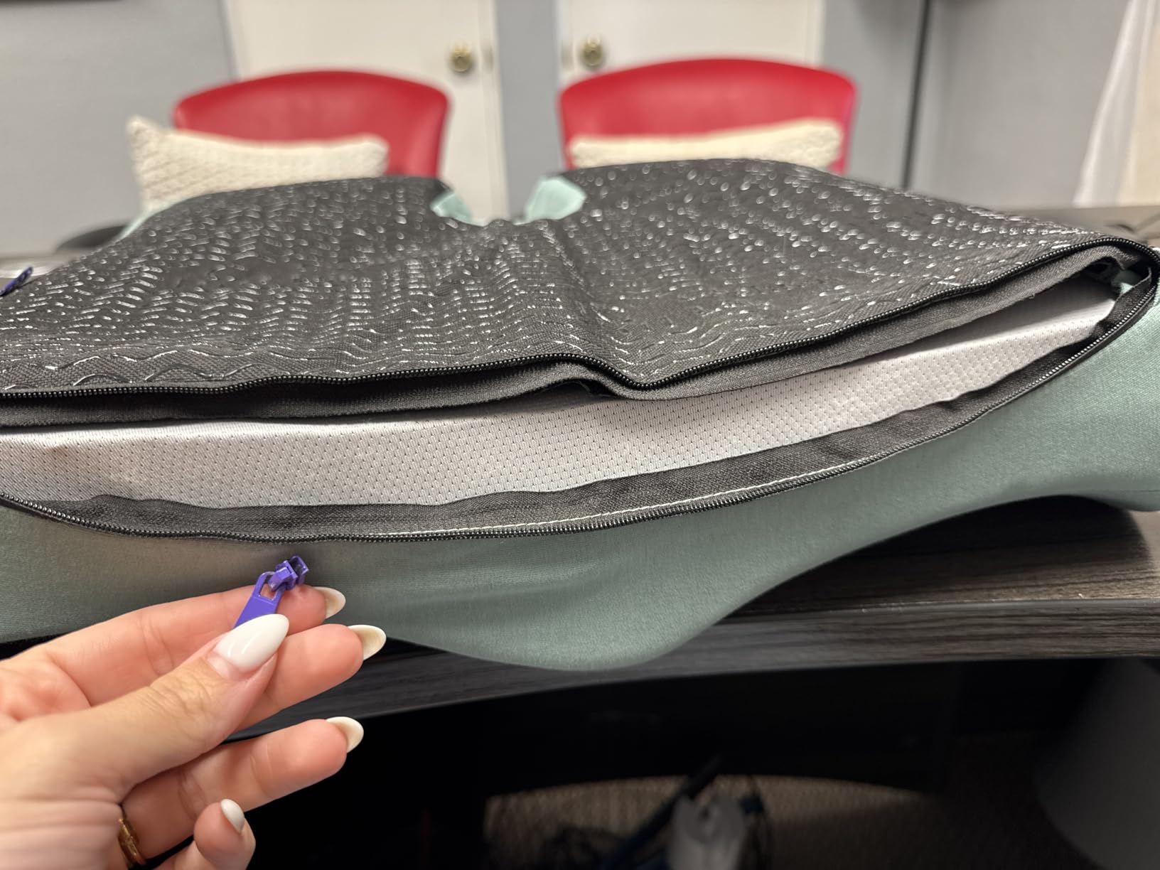 Cushion Lab Patented Pressure Relief Seat Cushion for Long Sitting Hours on Office & Home Chair - Extra-Dense Memory Foam for Soft Support. Car Pad for Hip, Tailbone, Coccyx, Sciatica - Black customer photo 1