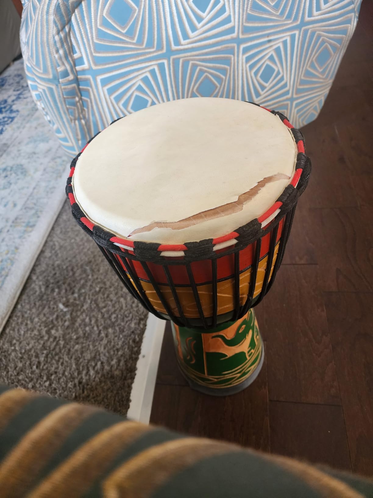 lotmusic African Djembe Drum, Standard 10'' Hand-Carved Mahogany Congo Drums, Professional Bongo Drum With Goatskin Drumhead for Adults customer photo 1