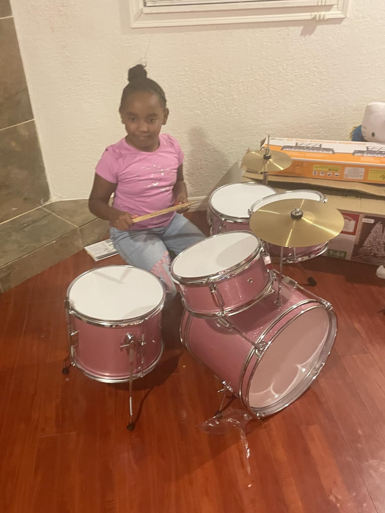 Best Choice Products Kids 5-Piece Beginner Drum Set Junior Kit, Starter Percussion w/Cymbals, Pedal, Drumsticks, Stool, Toms, Snare, Hi Hat - Black customer photo 2