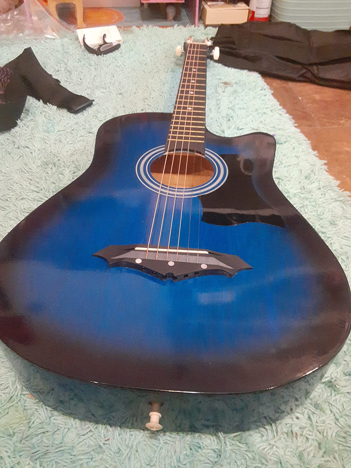 Joymusic 38 inch sunburst beginner acoustic guitar kit,bundle with a strap with picks holder,digital tuner, set strings, capo,cleaning cloth,6 picks,gig bag.(JG-38C,3TS) customer photo 2
