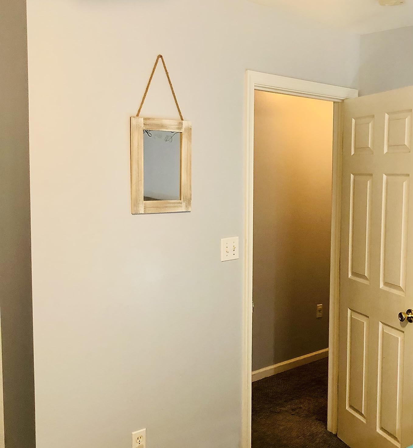 Rectangle Wall Mirror for Bathroom, Distressed White Wood Decor with Hanging Rope for Rustic Home Decor, Vanity, Living Room 12
