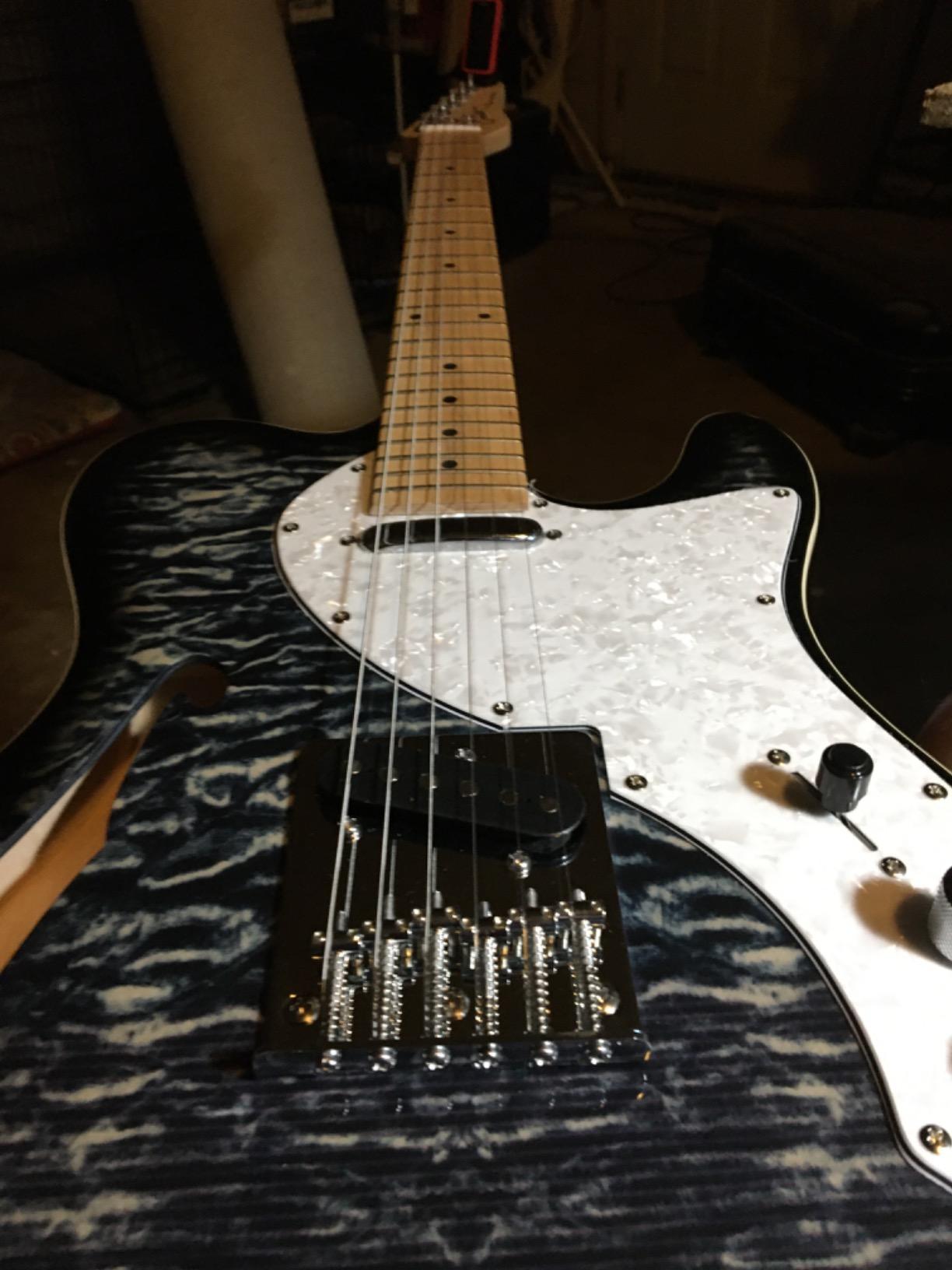 Grote Electric Guitar Semi-Hollow Body Single F-Hole Printed Tele Style Guitar Full-Size Basswood with Canadian Maple neck Chrome Hardware(Black) customer photo 1