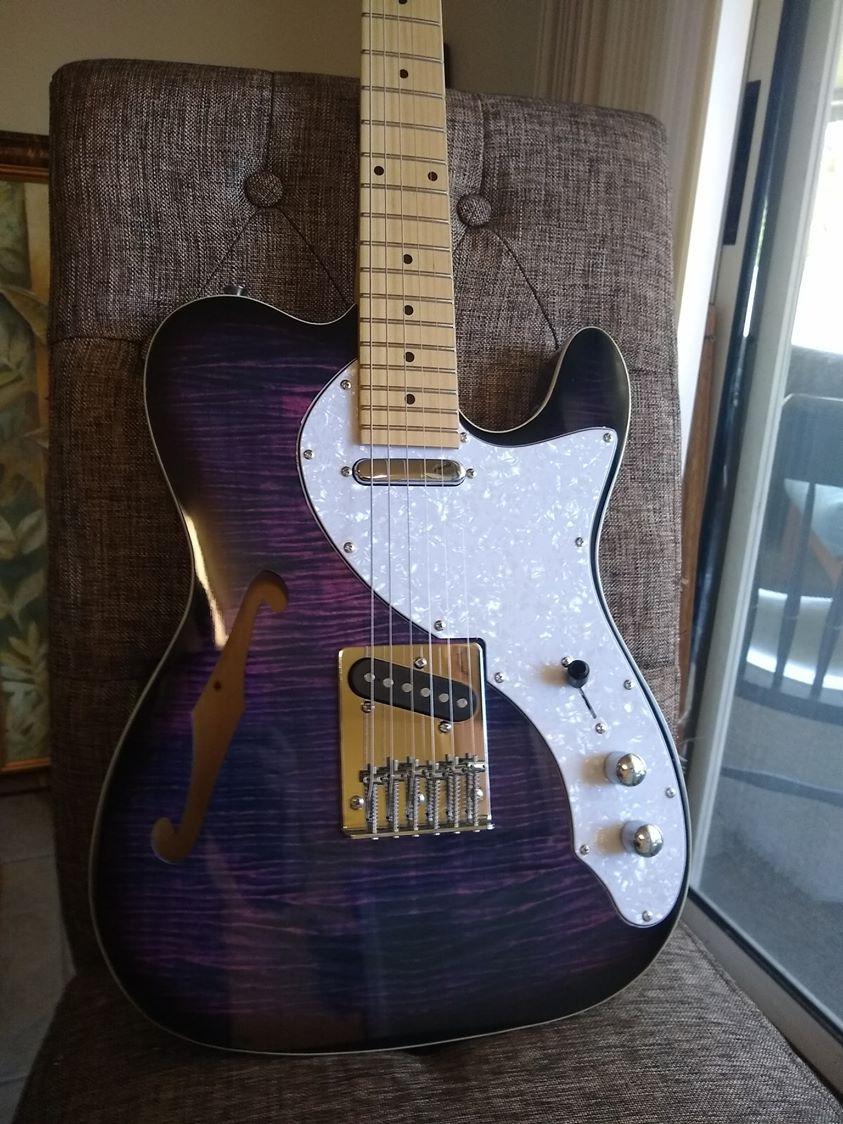 Grote Electric Guitar Semi-Hollow Body Single F-Hole Printed Tele Style Guitar Full-Size Basswood with Canadian Maple neck Chrome Hardware(Black) customer photo 2
