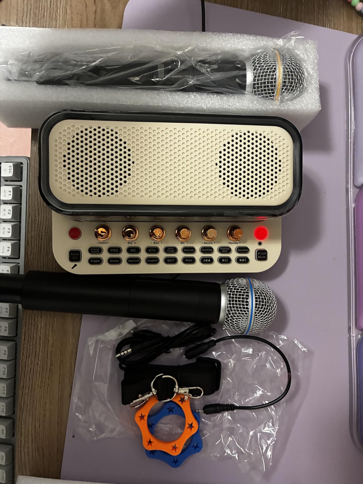 JYX Karaoke Machine with 2 Wireless Microphones, Portable Bass/Treble Bluetooth Speaker with LED Light, Support TWS, AUX in, FM, REC PA System with Remote Control, Supply for Party/Adults/Kids customer photo 2