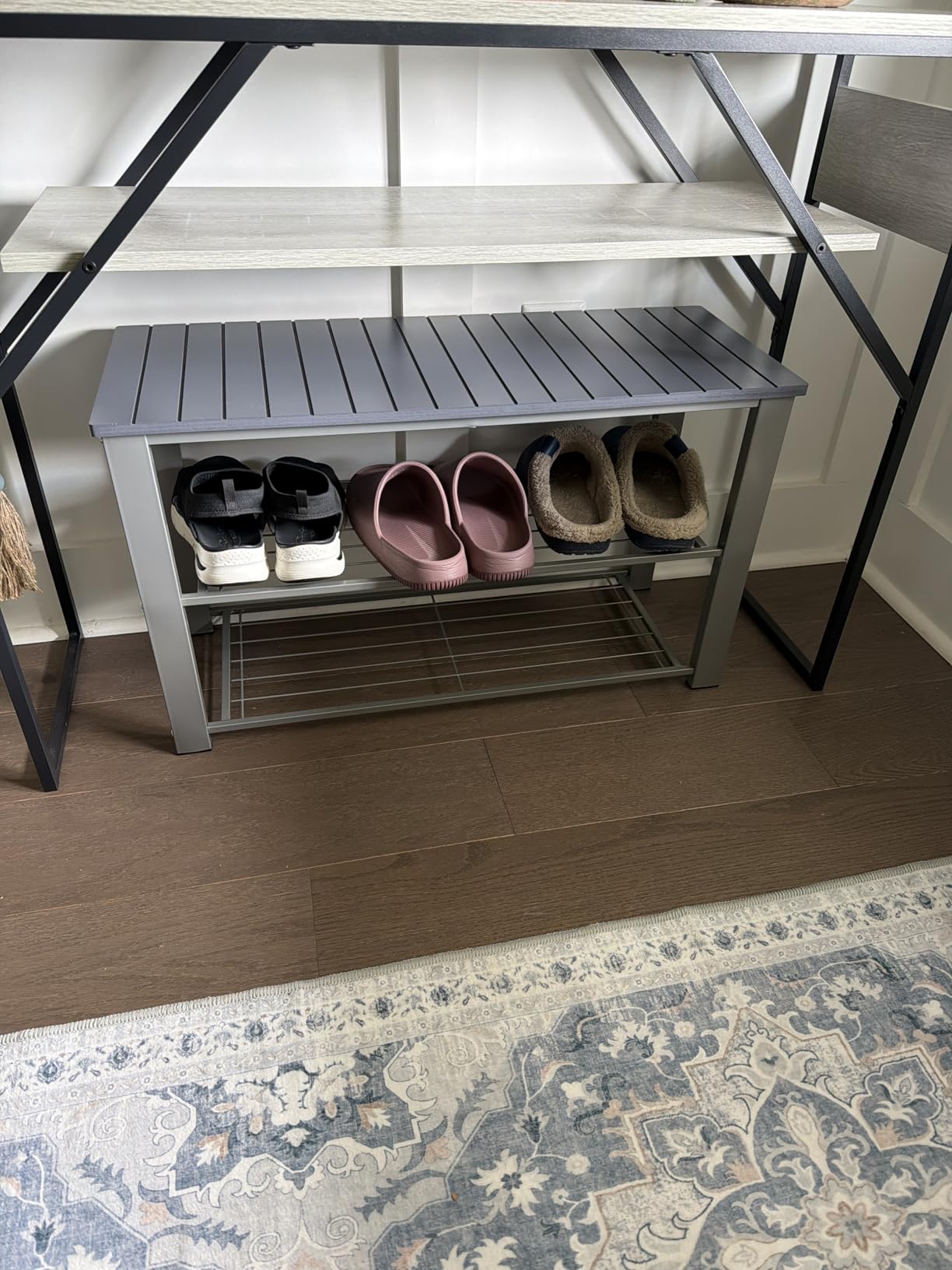 Simple Houseware Wooden Top Shoe Rack Bench for Entryway, Rustic Brown customer photo 1