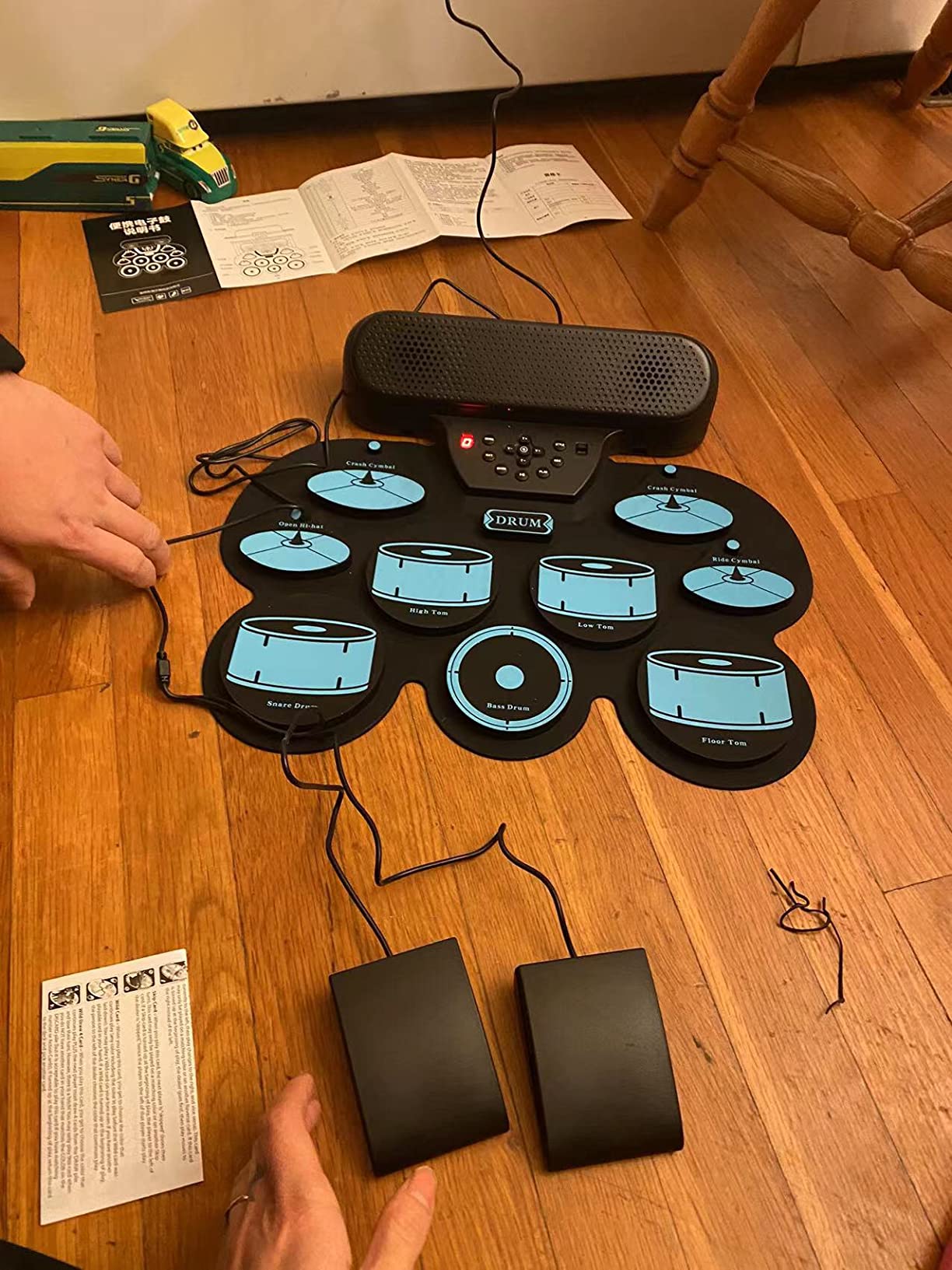 Electronic Drum Set with 7-Color LED Light Show on Strike, 9-Pad Electric Drums Set Bluetooth MIDI Support, Extra-thick Electric Drum Pads for Better Rebound, Perfect Christmas/Birthday Gift for Kids customer photo 2