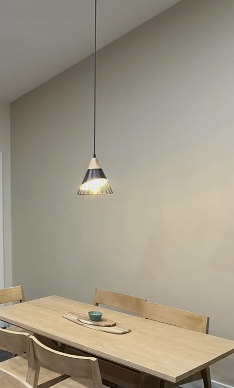Pendant Light Black,Pendant Lights Kitchen Island,Wood Pendant Light,Adjustable Height Hanging Light Fixture for Kitchen Island Dining Room Bar Bedroom Hallway customer photo 2