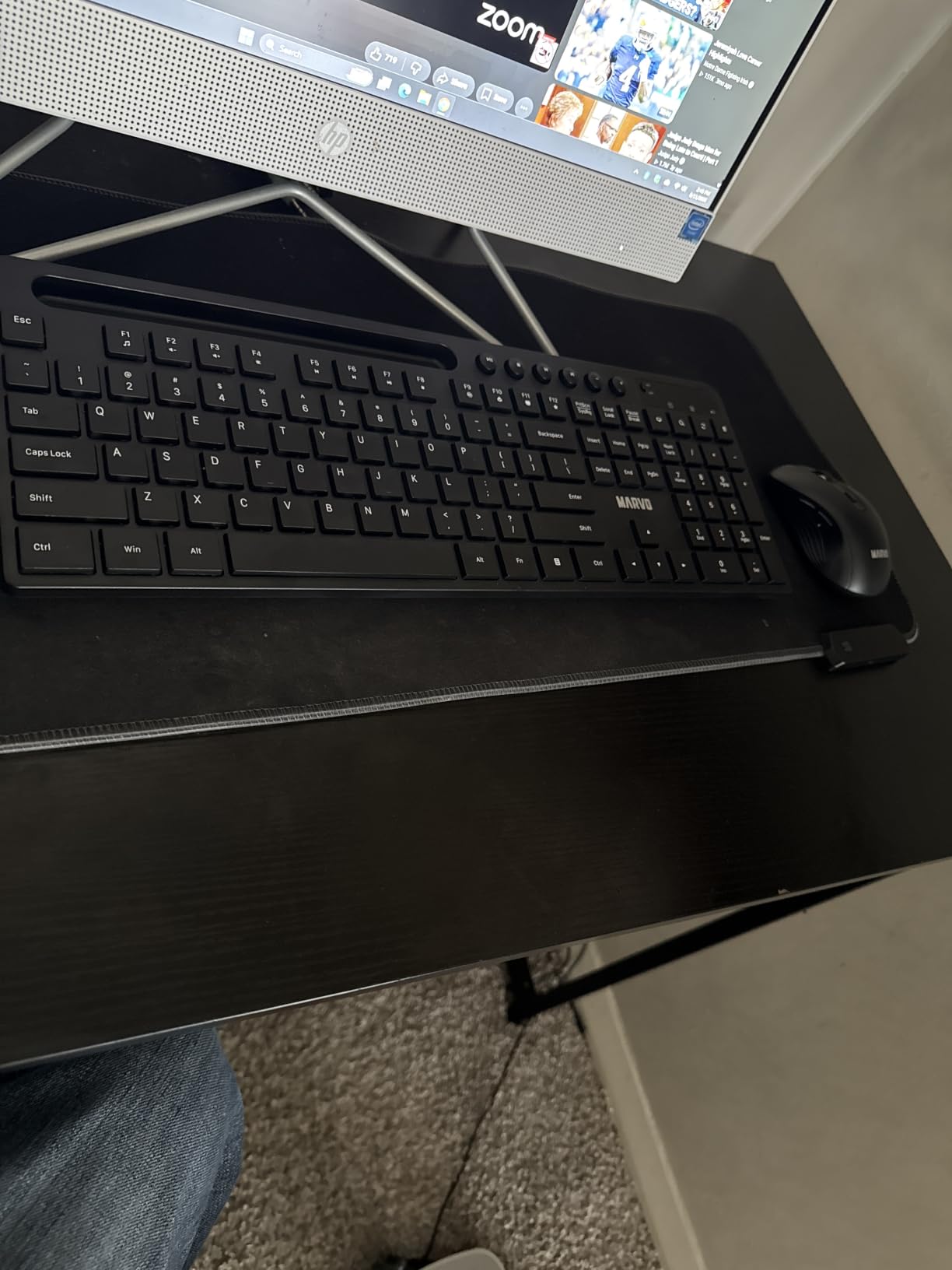 MARVO Wirelss Keyboard and Mouse Combo with Phone Holder, Full-Size, Black | 2.4G Ergonomic Wireless Computer Keyboard with 6 Multimedia, Phone Tablet Holder, Silent Mouse with 6 Button for Mac, Windows customer photo 1