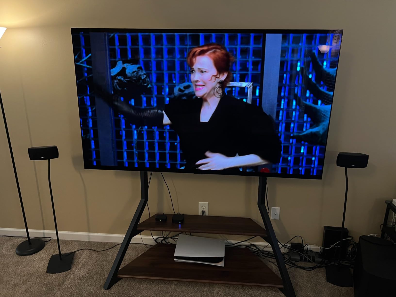 FITUEYES Large TV Floor Stand for 75-100 Inch TVs up to 187 lb, Walnut customer photo 2
