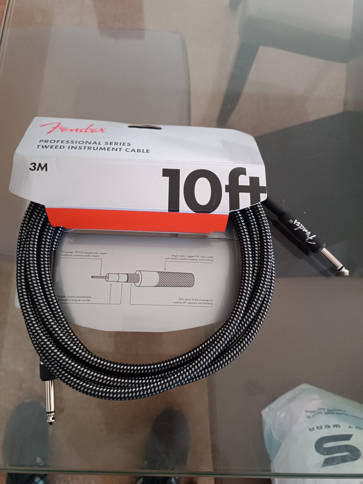 Fender Professional Series Tweed Instrument Cable, Guitar Cable, Guitar Accessories, Straight/Straight, Spiral Shielding for an Anti-Kinking Design, Daphne Blue, 10ft customer photo 2