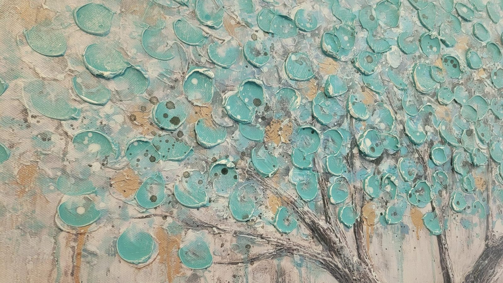 Arjun Tree of Life Wall Art Canvas for Living Room Blue Tree Nature Teal Painting, 50% Hand Painted Textured Picture Bedroom Panoramic Landscape Artwork Framed Home Office Decor 40