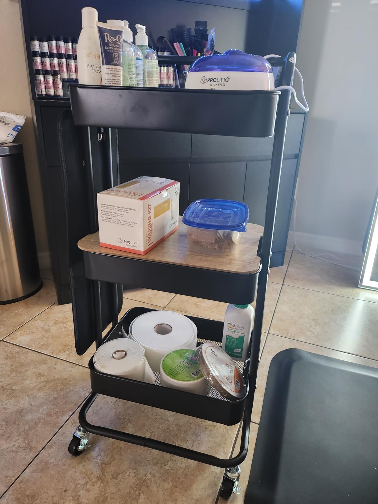 DTK 3 Tier Metal Utility Rolling Cart with Table Top and Side Bags, Tray Storage Organizer Wheels, Art Craft 4 Hooks for Kitchen Bathroom Office Living Room (Black) customer photo 2