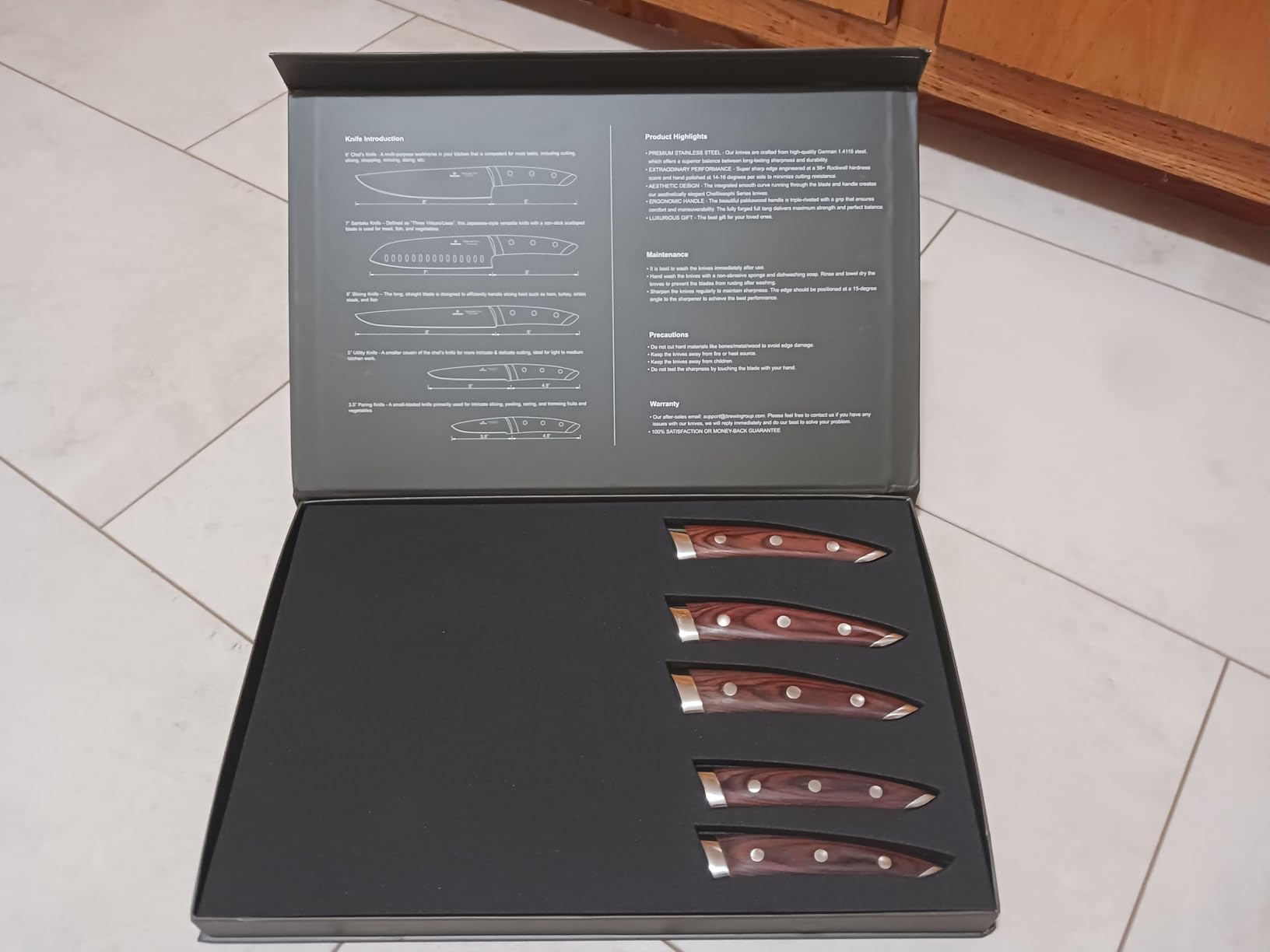 Brewin CHEFILOSOPHI Japanese Chef Knife Set 5 PCS with Elegant Red Pakkawood Handle Ergonomic Design,Professional Ultra Sharp Kitchen Knives for Cooking High Carbon Stainless Steel customer photo 1
