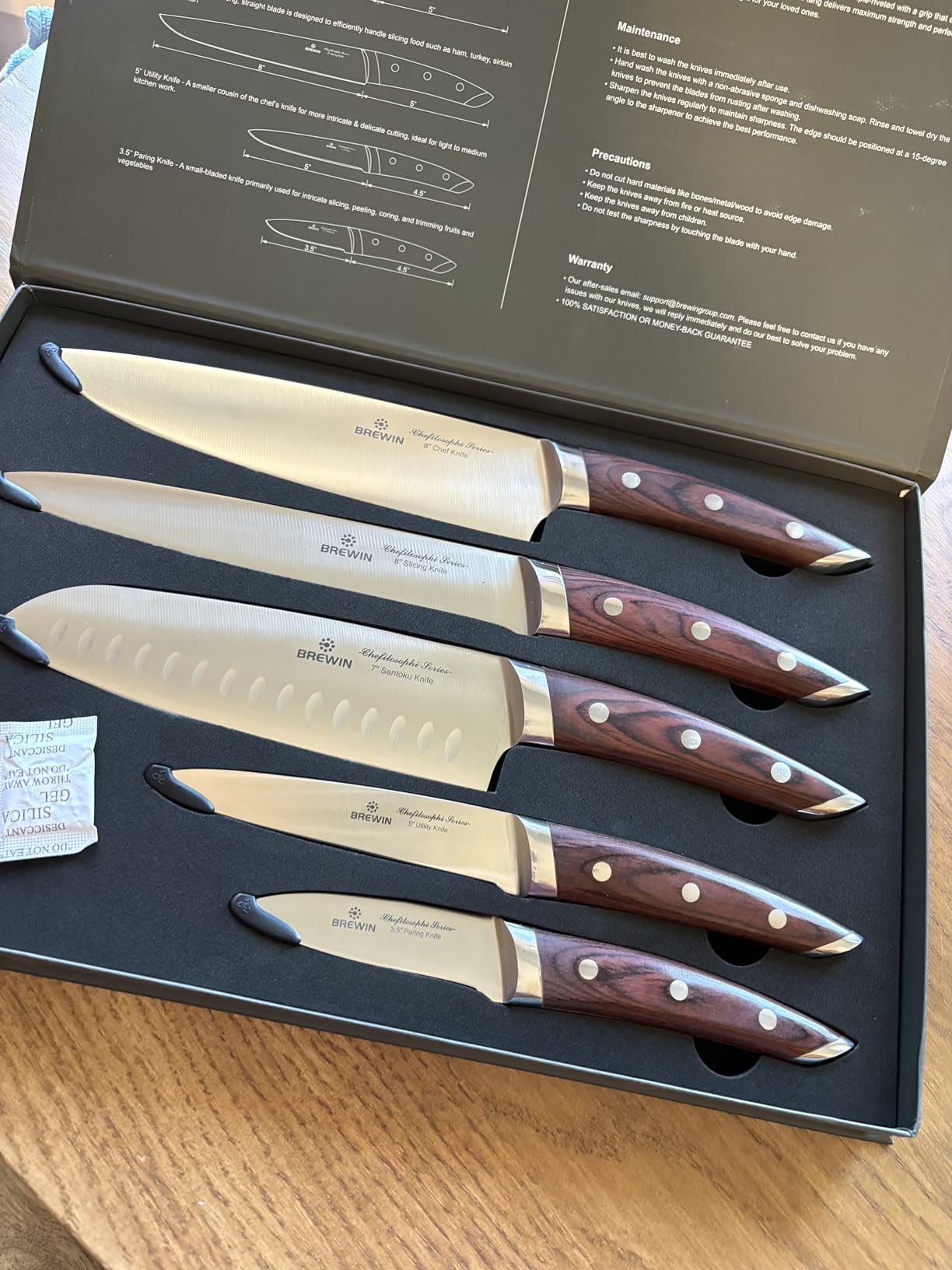 Brewin CHEFILOSOPHI Japanese Chef Knife Set 5 PCS with Elegant Red Pakkawood Handle Ergonomic Design,Professional Ultra Sharp Kitchen Knives for Cooking High Carbon Stainless Steel customer photo 2