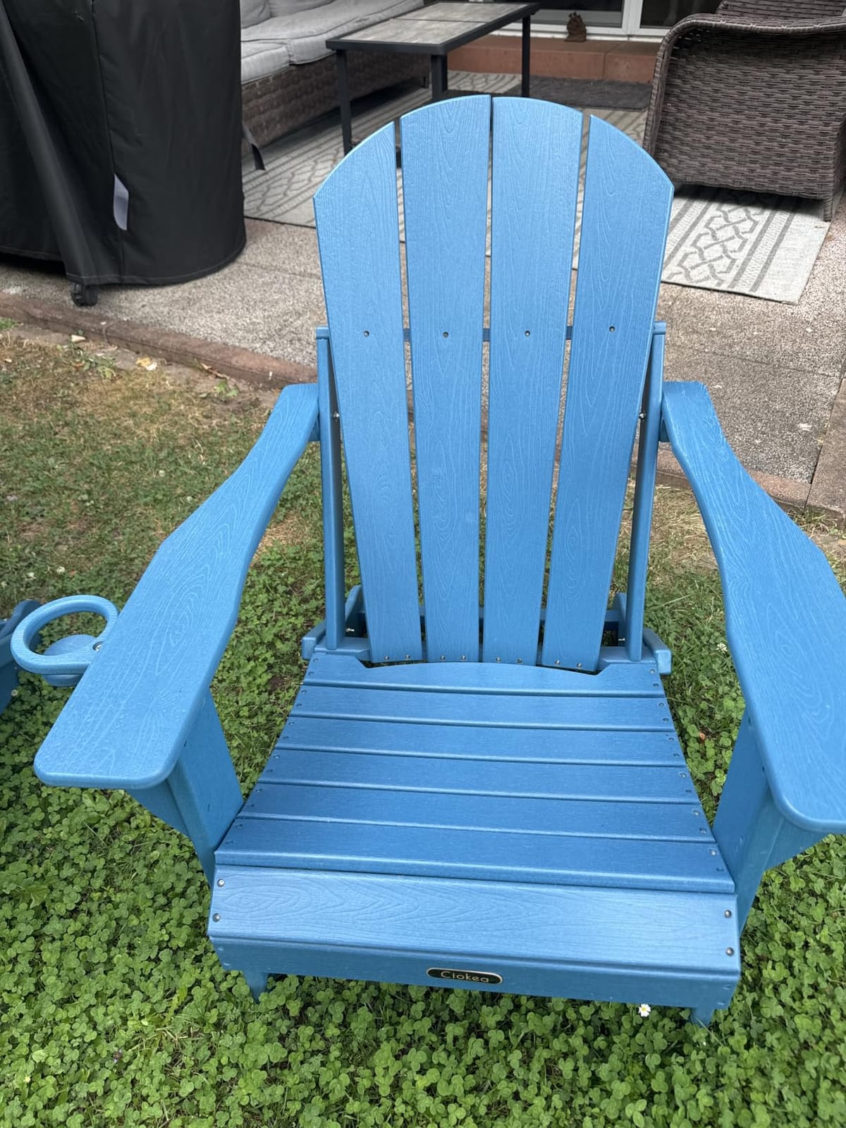 Ciokea Folding Adirondack Chair Wood Texture for Patio, Weather Resistant, Plastic Fire Pit Chair with Cup Holder, Lawn Chair for Outdoor Porch Garden Backyard Deck (Black) customer photo 1