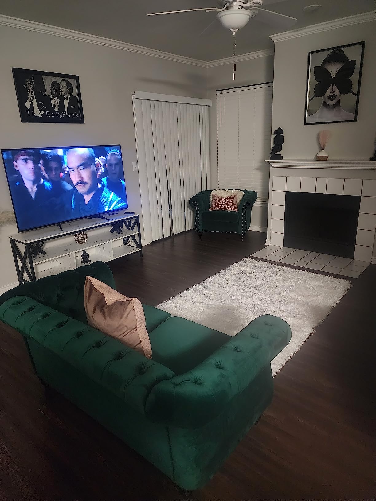ORRD 2 Piece Living Room Set, Chesterfield Leather Sofa Couch Chair with Scroll Arms and Nailhead for Living Room, Office (Dark Brown) customer photo 2